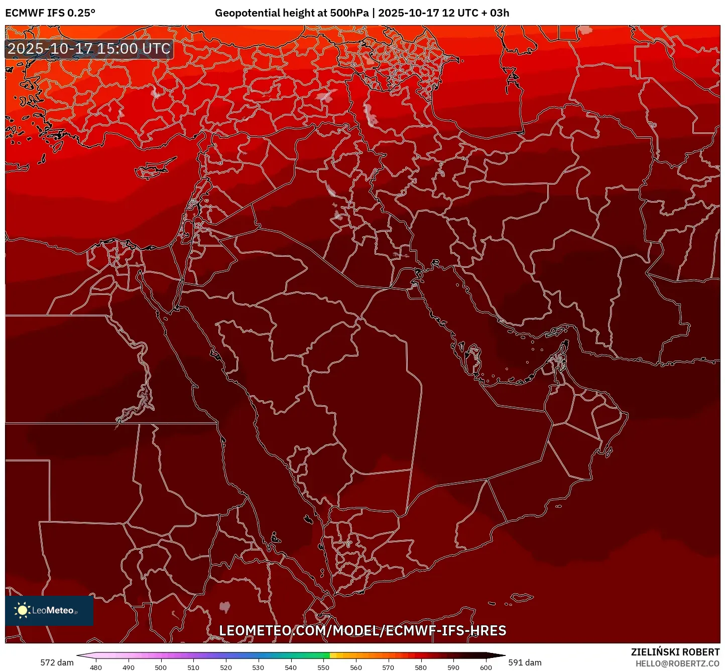 ECMWF IFS 0.25° model - Middle East, Geopotential height at 500hPa ECMWF IFS 0.25° model - Middle East, Geopotential height at 500hPa