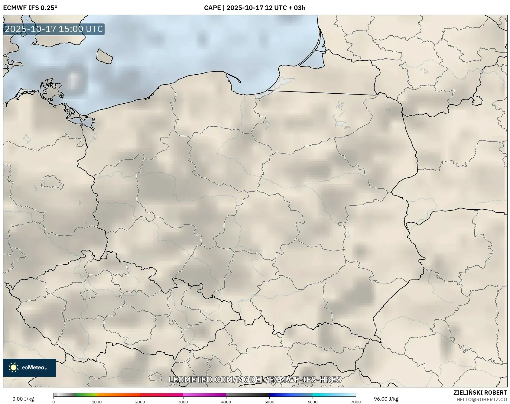 ECMWF IFS 0.25° model - Poland, CAPE ECMWF IFS 0.25° model - Poland, CAPE