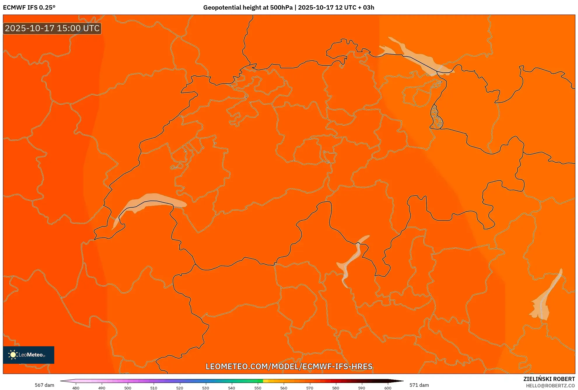 ECMWF IFS 0.25° model - Switzerland, Geopotential height at 500hPa ECMWF IFS 0.25° model - Switzerland, Geopotential height at 500hPa