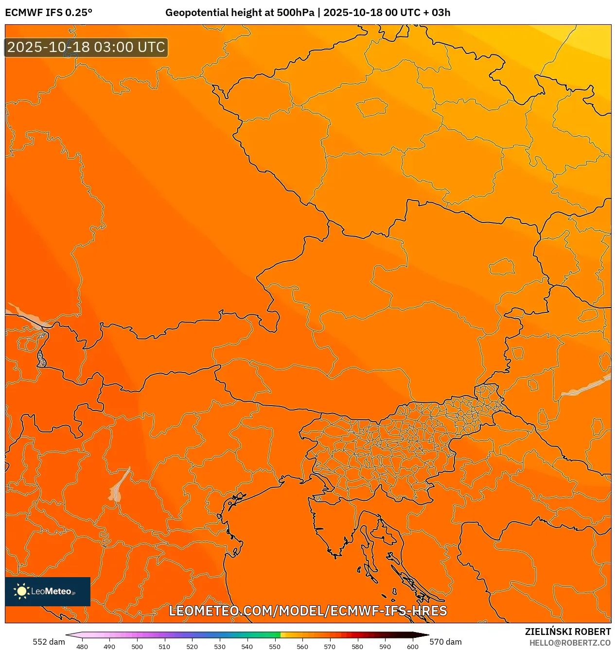 ECMWF IFS 0.25° model - Austria, Geopotential height at 500hPa ECMWF IFS 0.25° model - Austria, Geopotential height at 500hPa