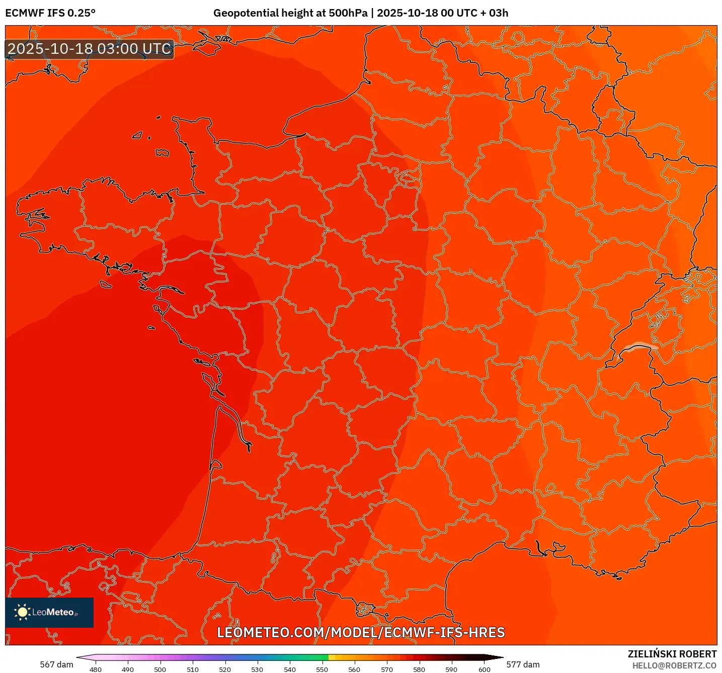 ECMWF IFS 0.25° model - France, Geopotential height at 500hPa ECMWF IFS 0.25° model - France, Geopotential height at 500hPa