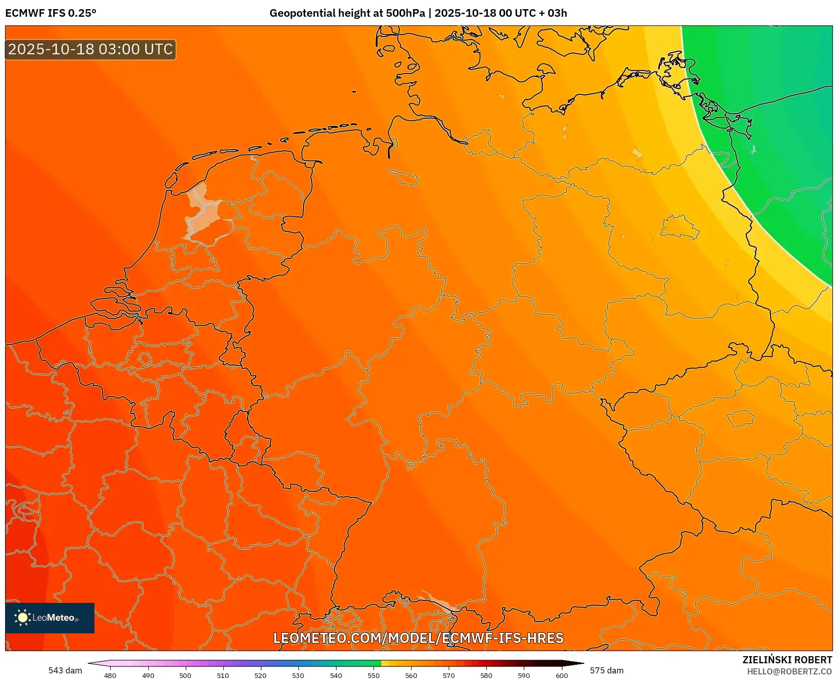 ECMWF IFS 0.25° model - Germany, Geopotential height at 500hPa ECMWF IFS 0.25° model - Germany, Geopotential height at 500hPa