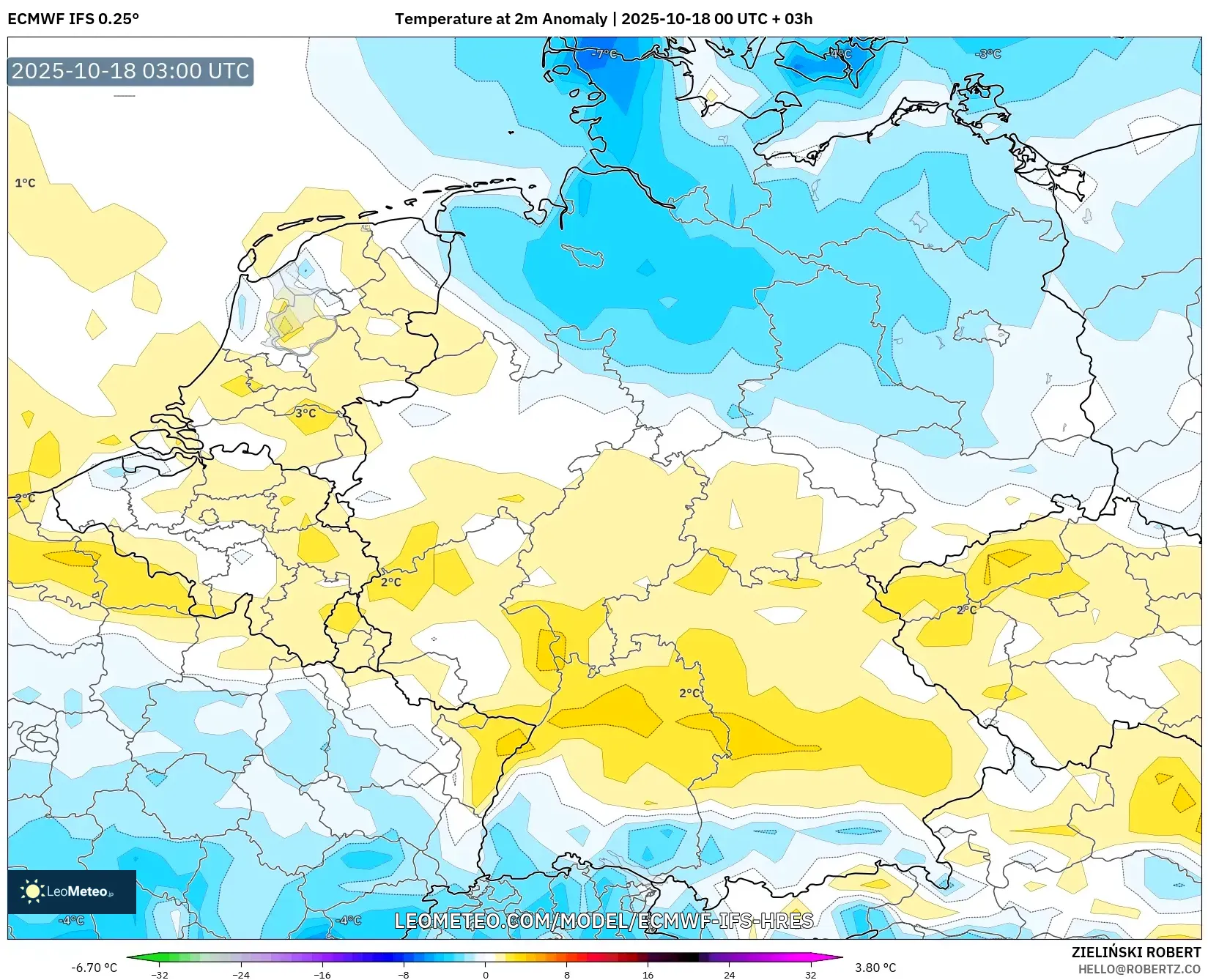 ECMWF IFS 0.25° model - Germany, Temperature at 2m Anomaly ECMWF IFS 0.25° model - Germany, Temperature at 2m Anomaly