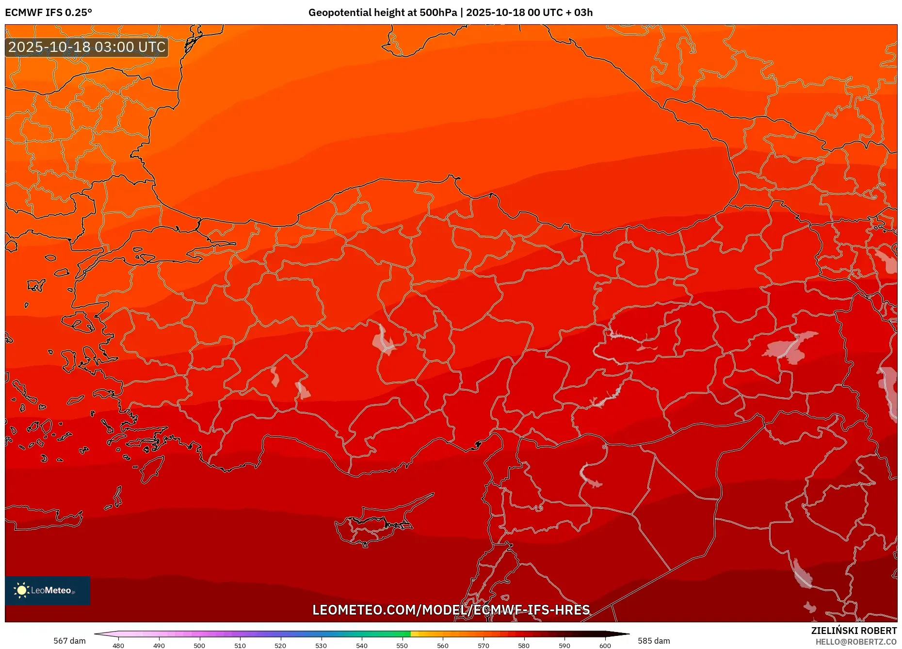 ECMWF IFS 0.25° model - Turkey, Geopotential height at 500hPa ECMWF IFS 0.25° model - Turkey, Geopotential height at 500hPa