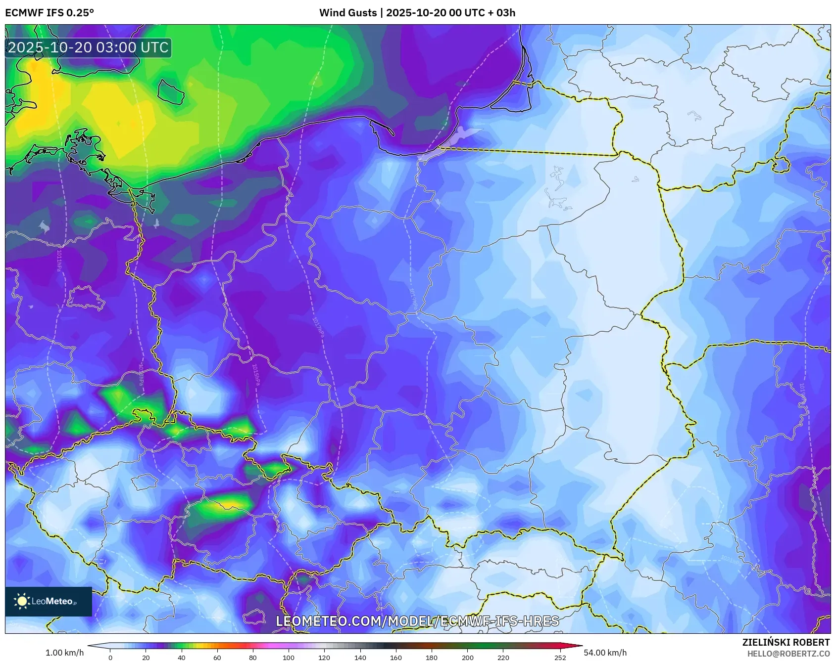 ECMWF IFS 0.25° model - Poland, Wind Gusts ECMWF IFS 0.25° model - Poland, Wind Gusts
