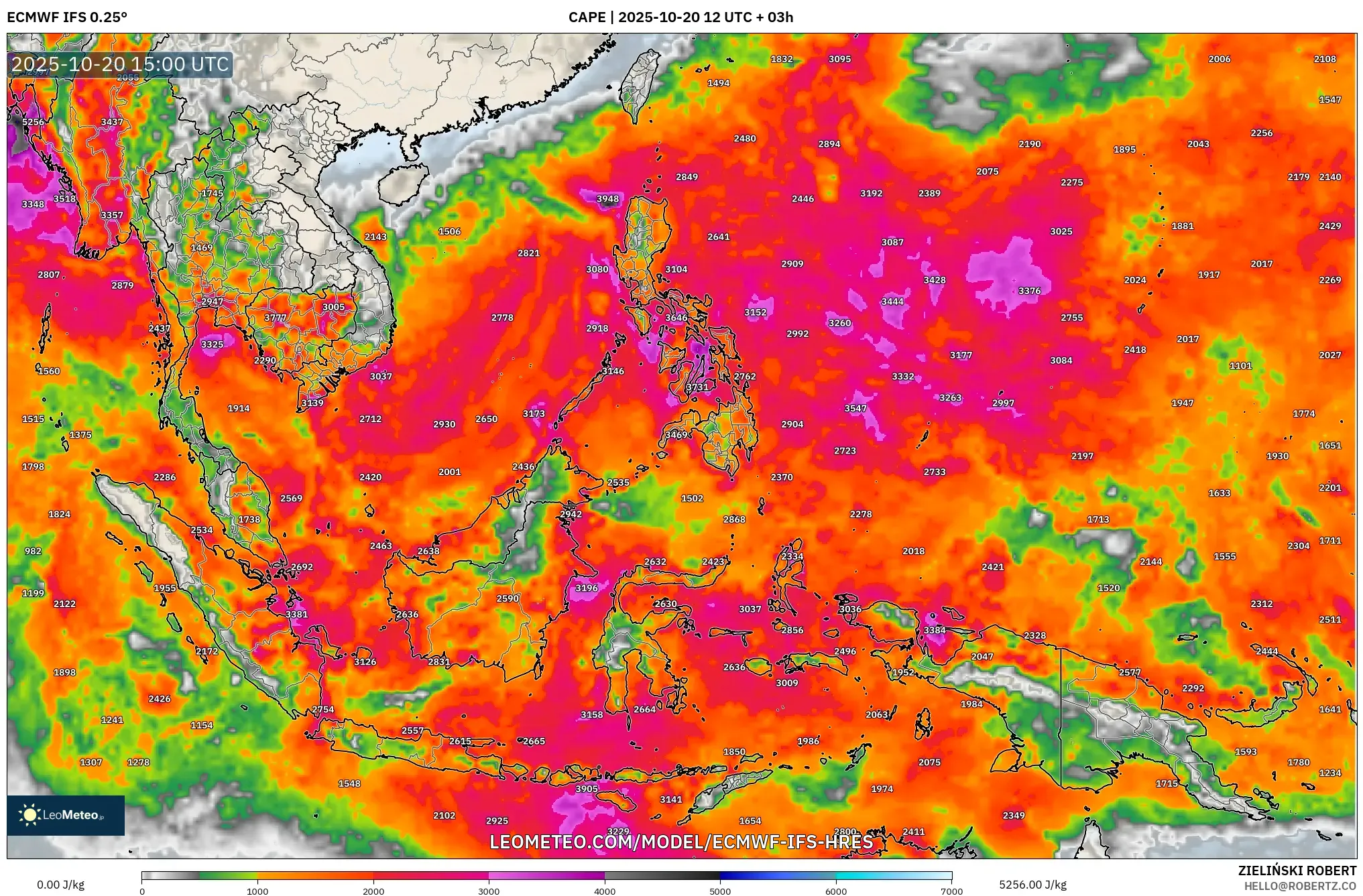 ECMWF IFS 0.25° model - South East Asia, CAPE ECMWF IFS 0.25° model - South East Asia, CAPE