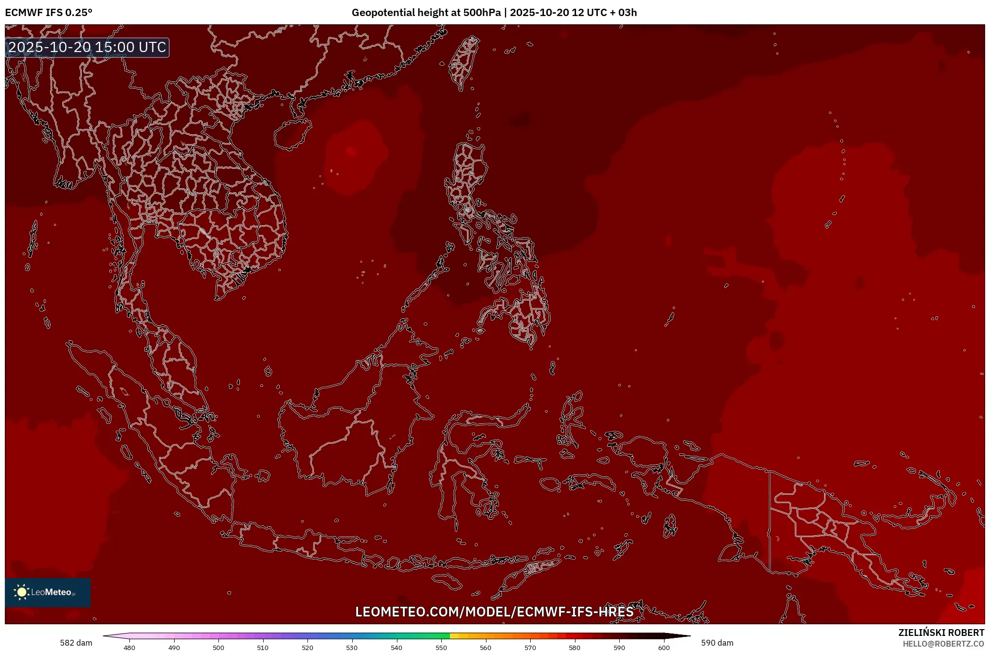 ECMWF IFS 0.25° model - South East Asia, Geopotential height at 500hPa ECMWF IFS 0.25° model - South East Asia, Geopotential height at 500hPa