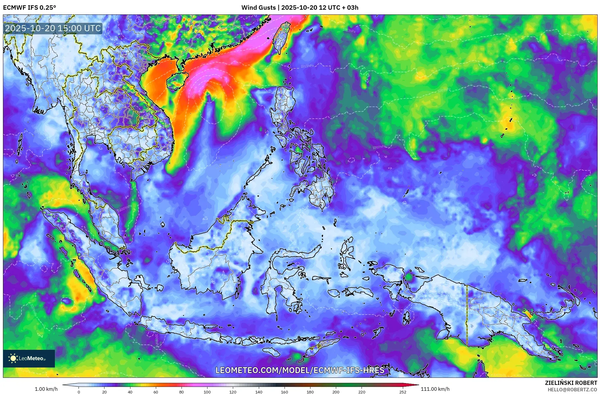 ECMWF IFS 0.25° model - South East Asia, Wind Gusts ECMWF IFS 0.25° model - South East Asia, Wind Gusts