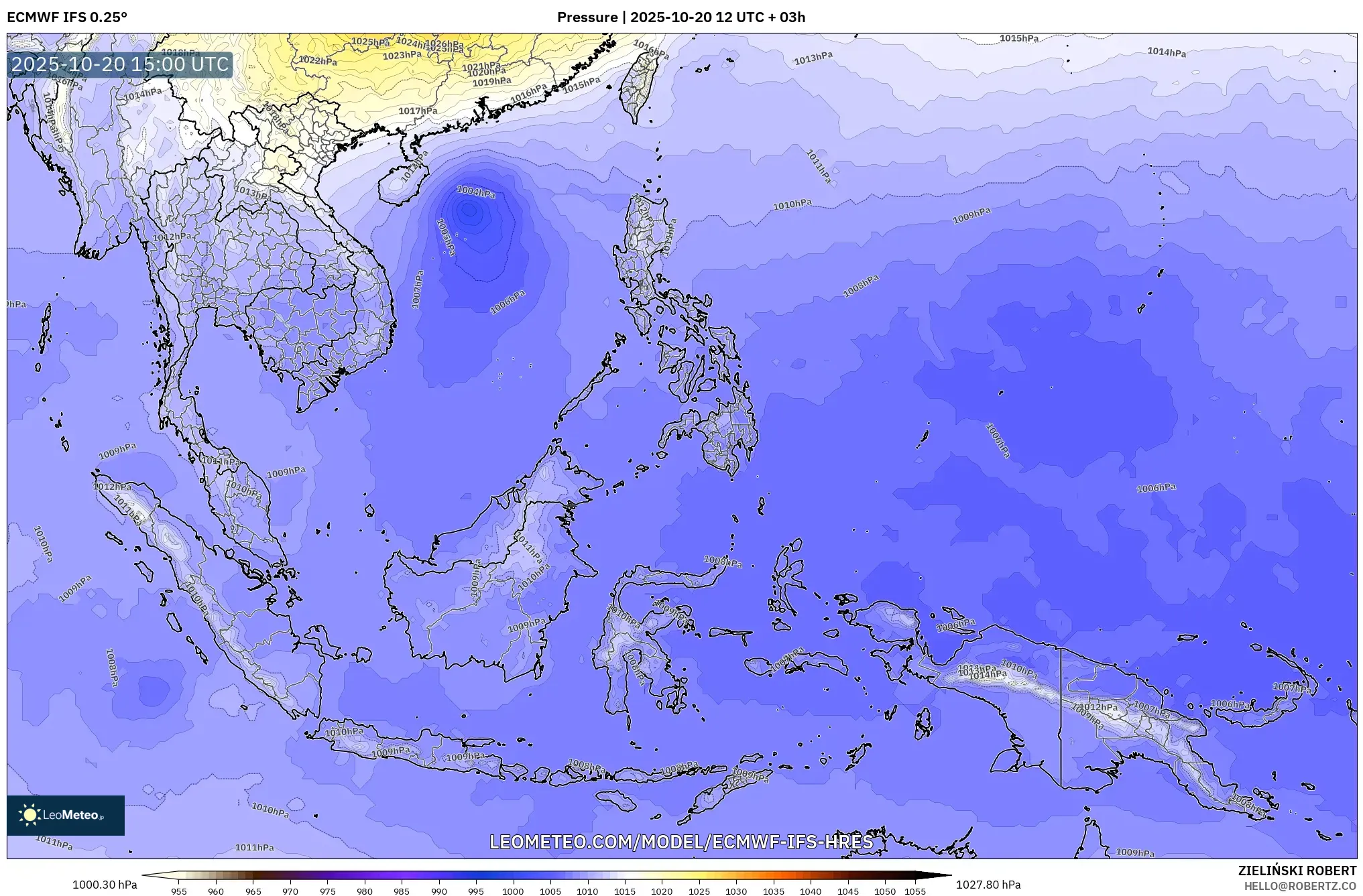 ECMWF IFS 0.25° model - South East Asia, Pressure
