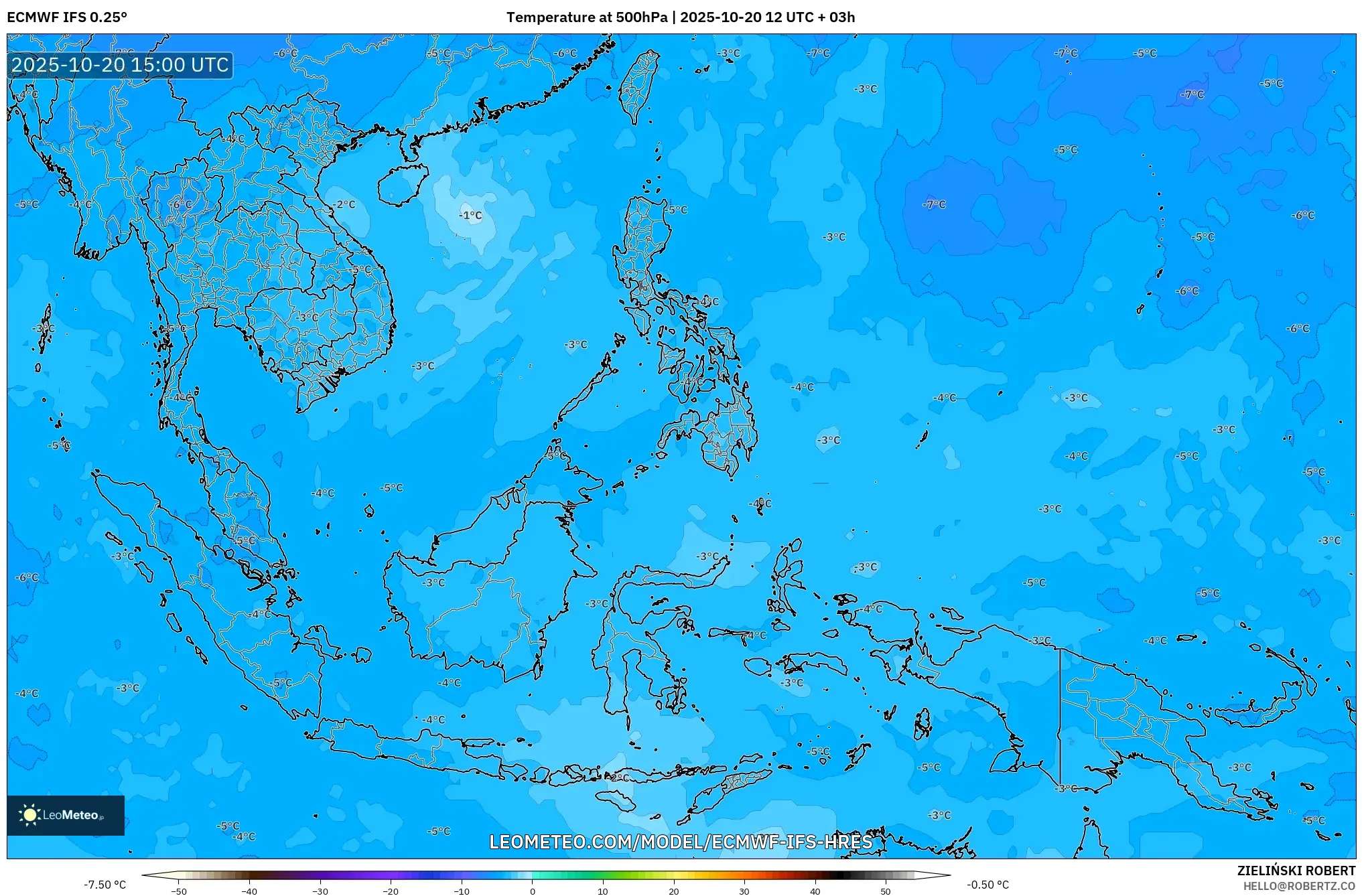 ECMWF IFS 0.25° model - South East Asia, Temperature at 500hPa