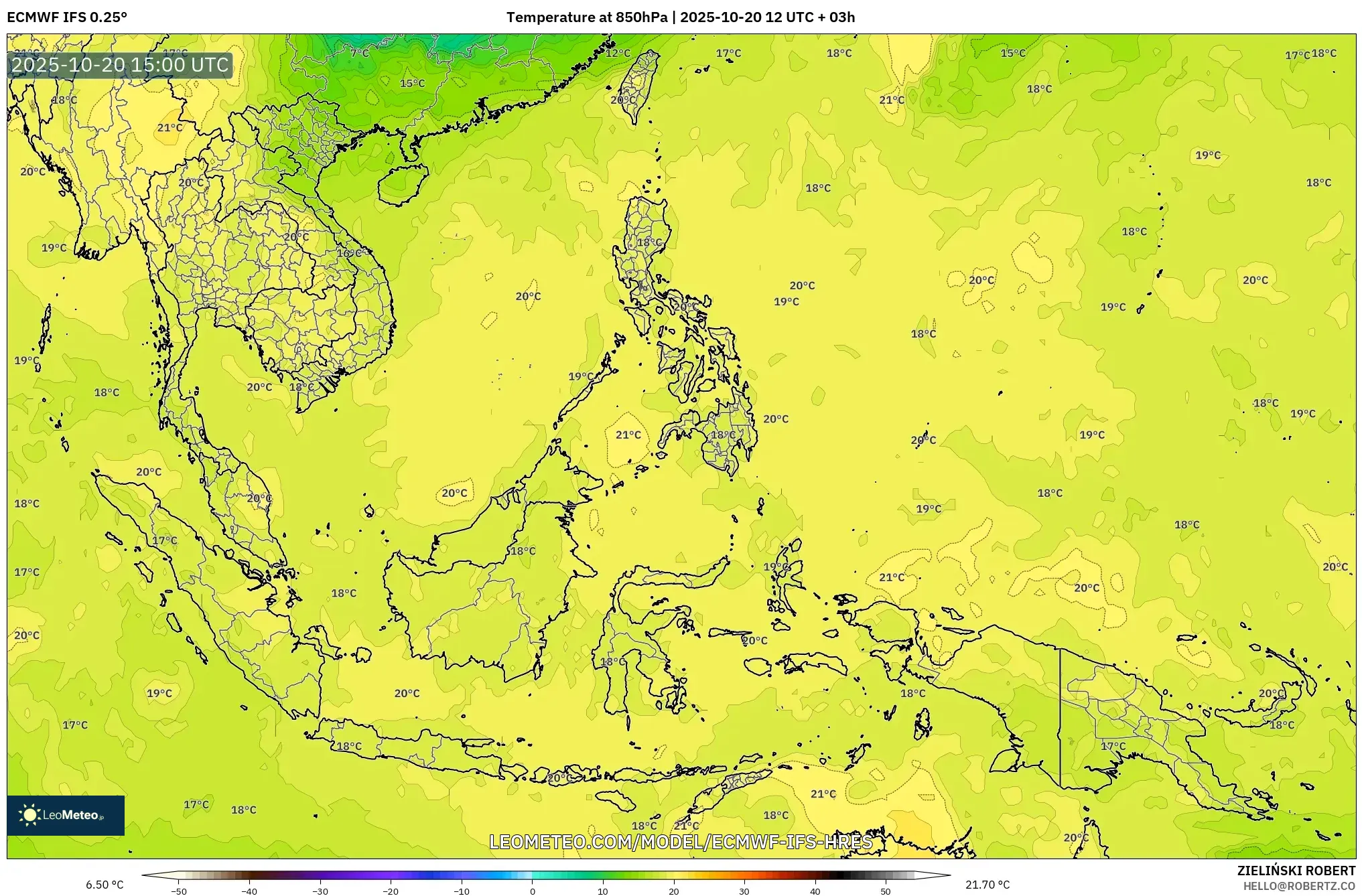 ECMWF IFS 0.25° model - South East Asia, Temperature at 850hPa ECMWF IFS 0.25° model - South East Asia, Temperature at 850hPa