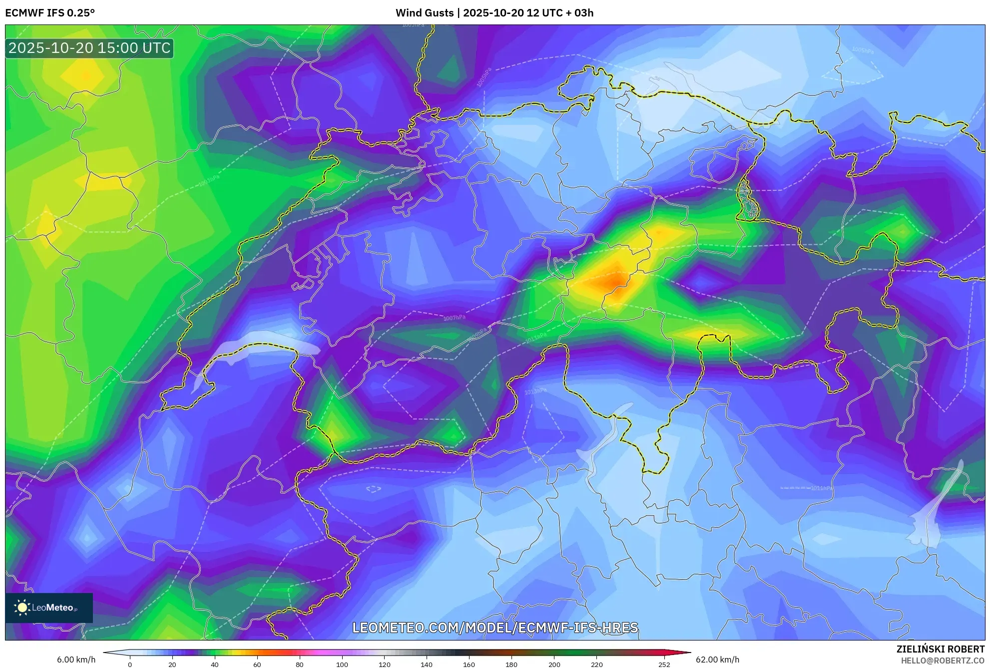 ECMWF IFS 0.25° model - Switzerland, Wind Gusts ECMWF IFS 0.25° model - Switzerland, Wind Gusts