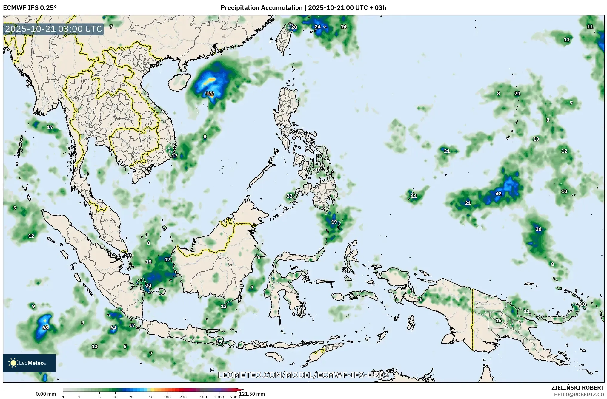 ECMWF IFS 0.25° model - South East Asia, Precipitation Accumulation ECMWF IFS 0.25° model - South East Asia, Precipitation Accumulation