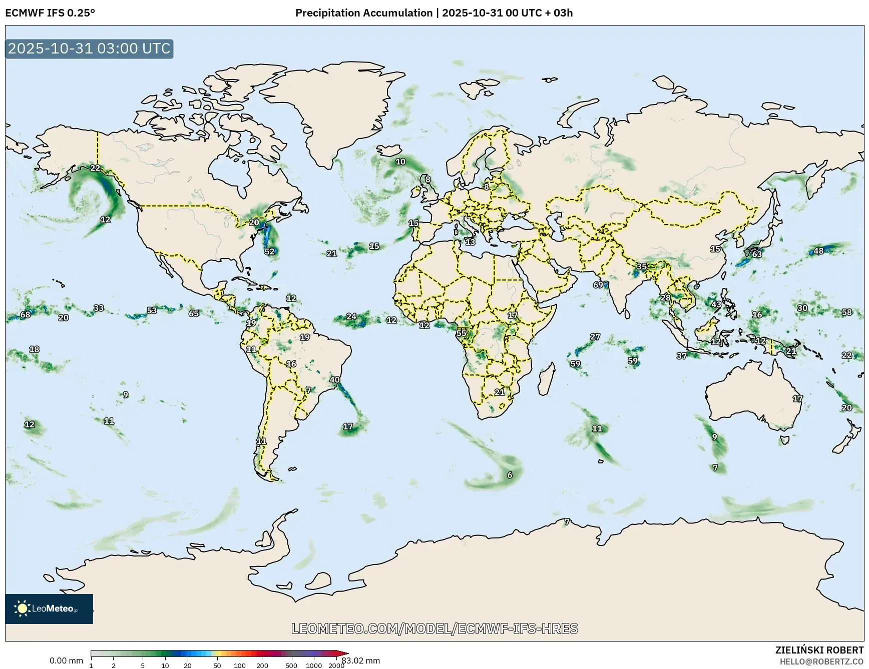 ECMWF IFS 0.25° model - World, Precipitation Accumulation ECMWF IFS 0.25° model - World, Precipitation Accumulation