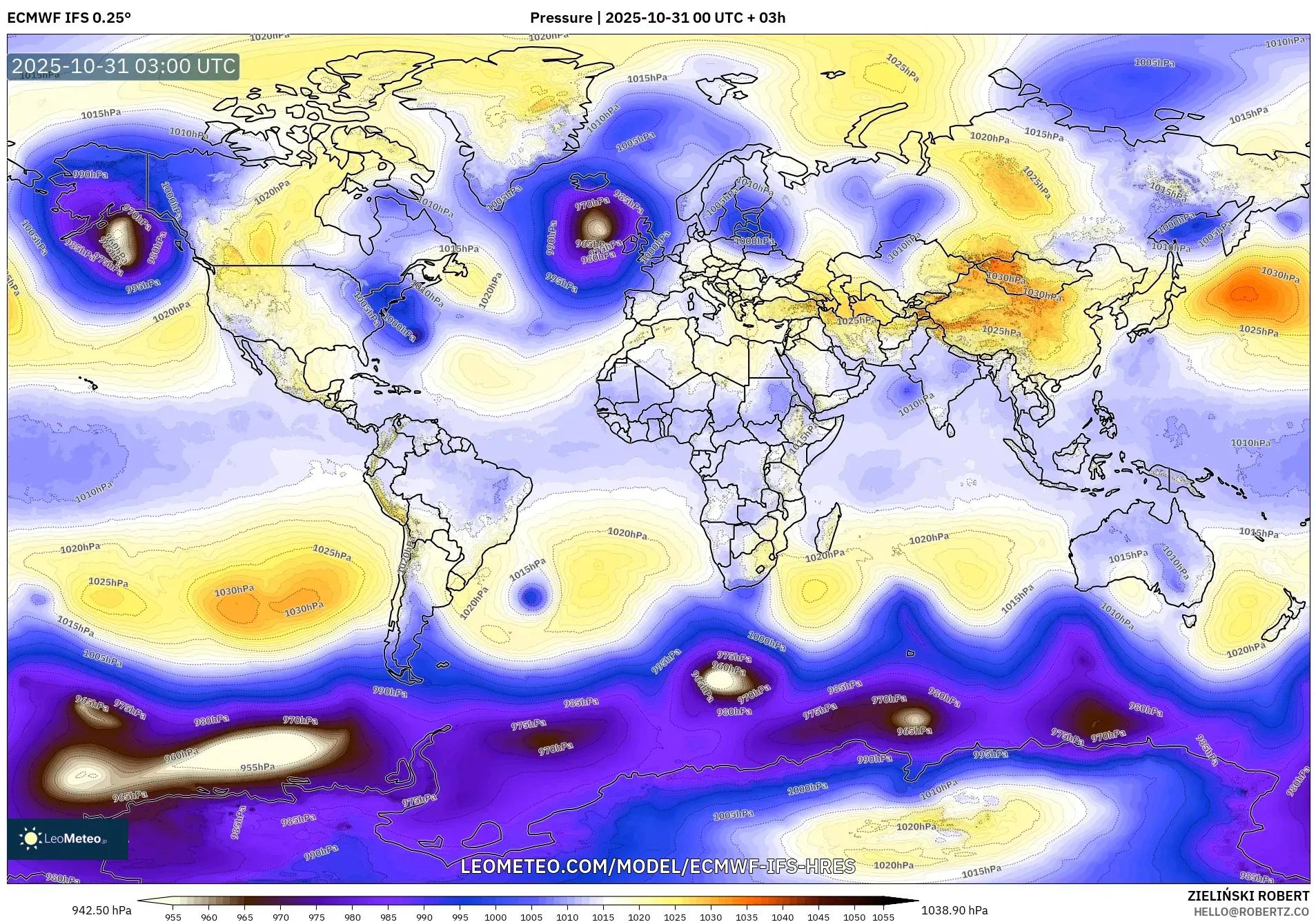 ECMWF IFS 0.25° model - World, Pressure ECMWF IFS 0.25° model - World, Pressure