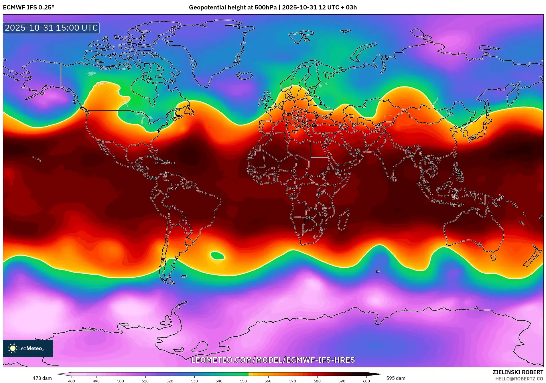 ECMWF IFS 0.25° model - World, Geopotential height at 500hPa ECMWF IFS 0.25° model - World, Geopotential height at 500hPa