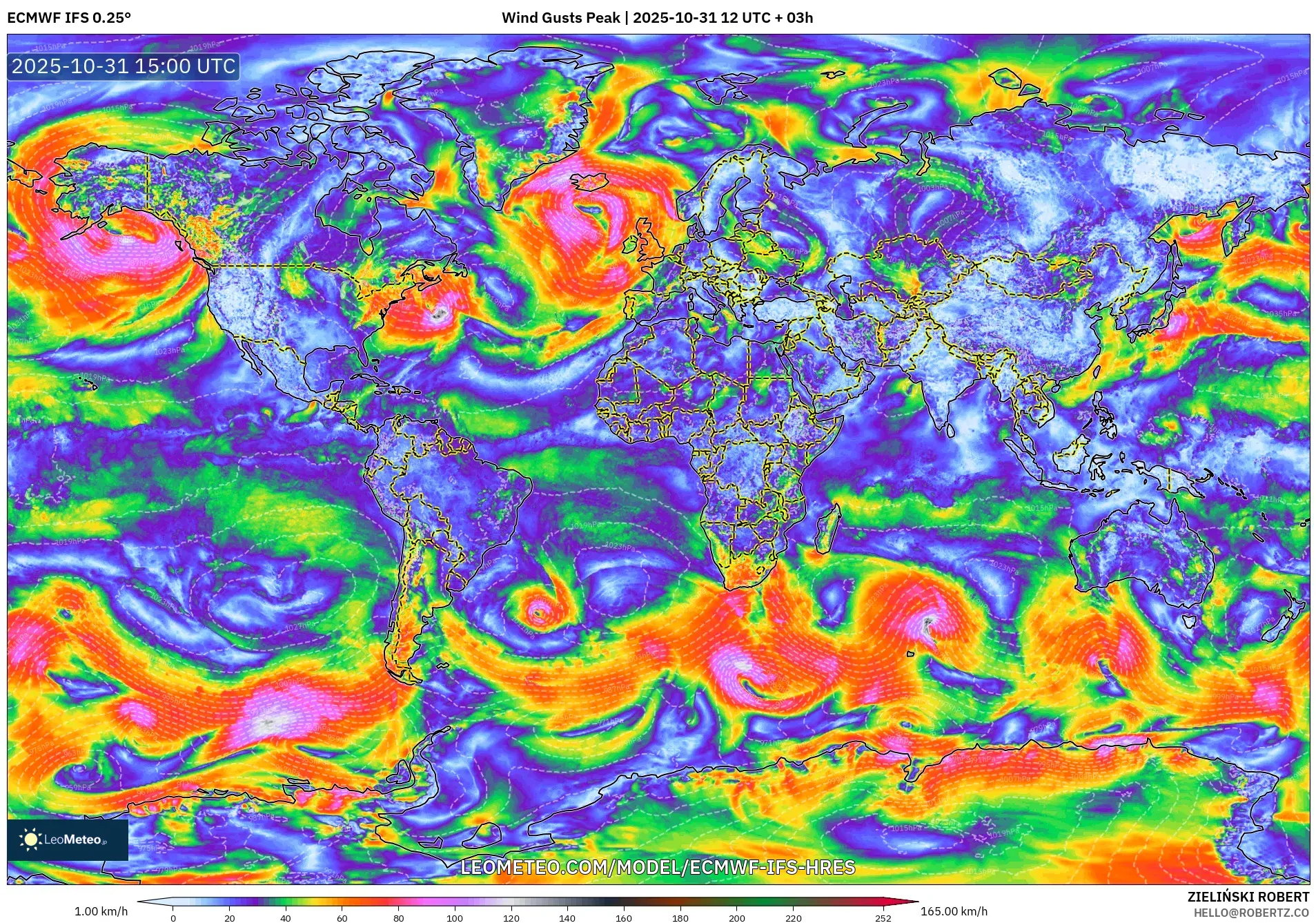 ECMWF IFS 0.25° model - World, Wind Gusts Peak ECMWF IFS 0.25° model - World, Wind Gusts Peak