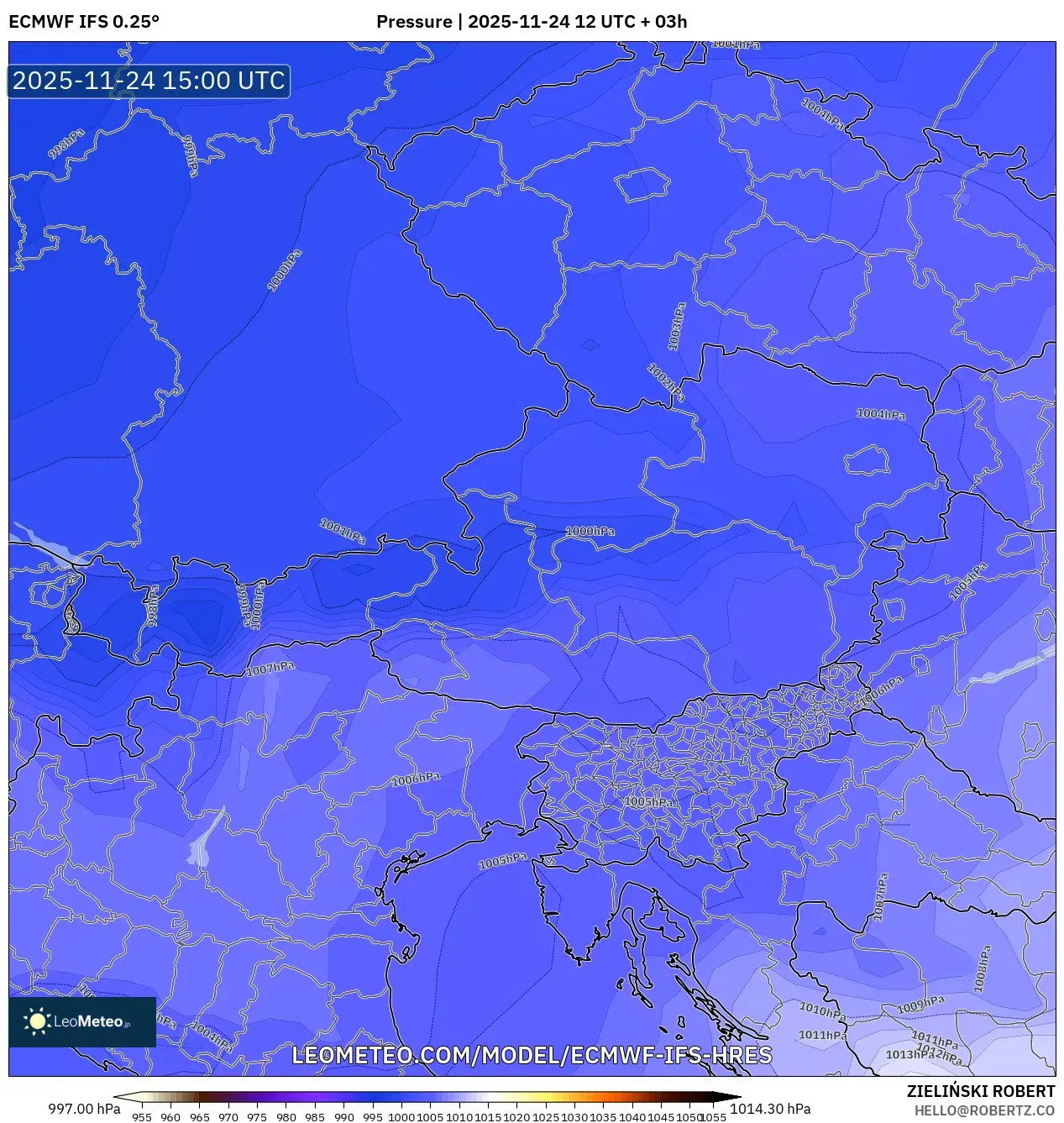 ECMWF IFS 0.25° model - Austria, Pressure