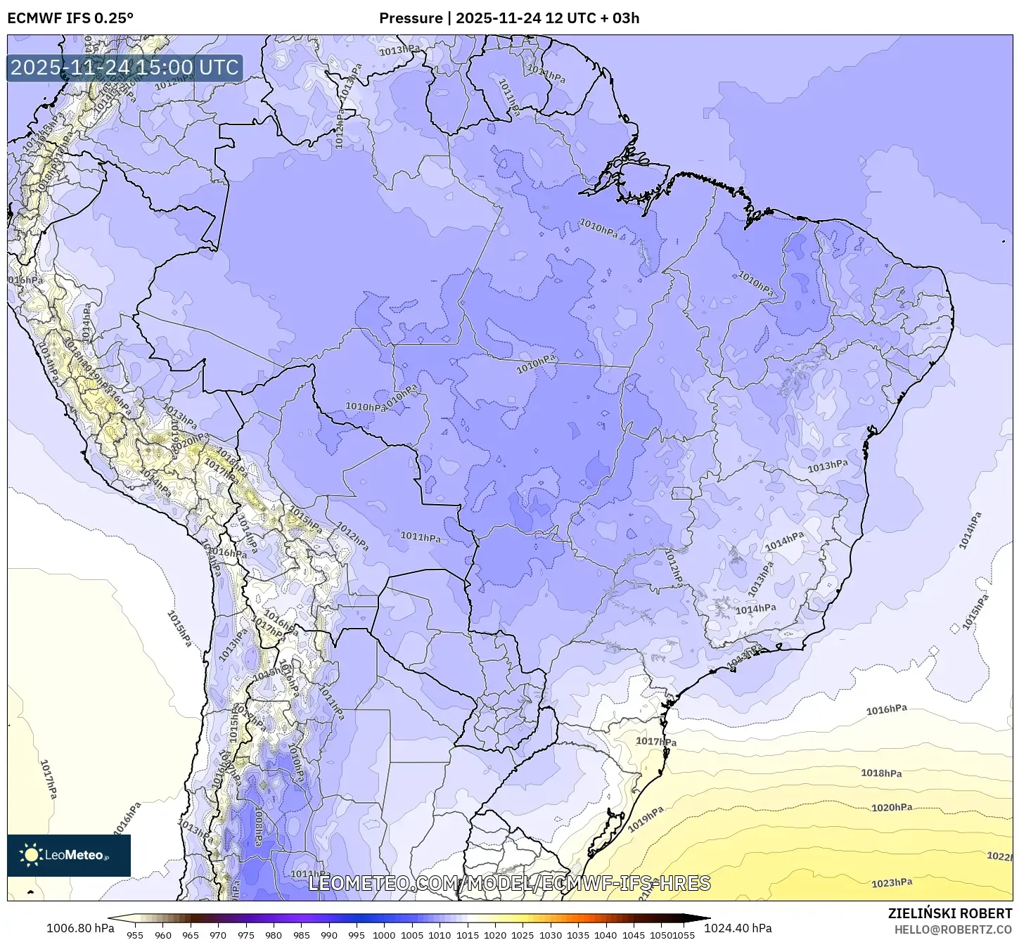 ECMWF IFS 0.25° model - Brazil, Pressure