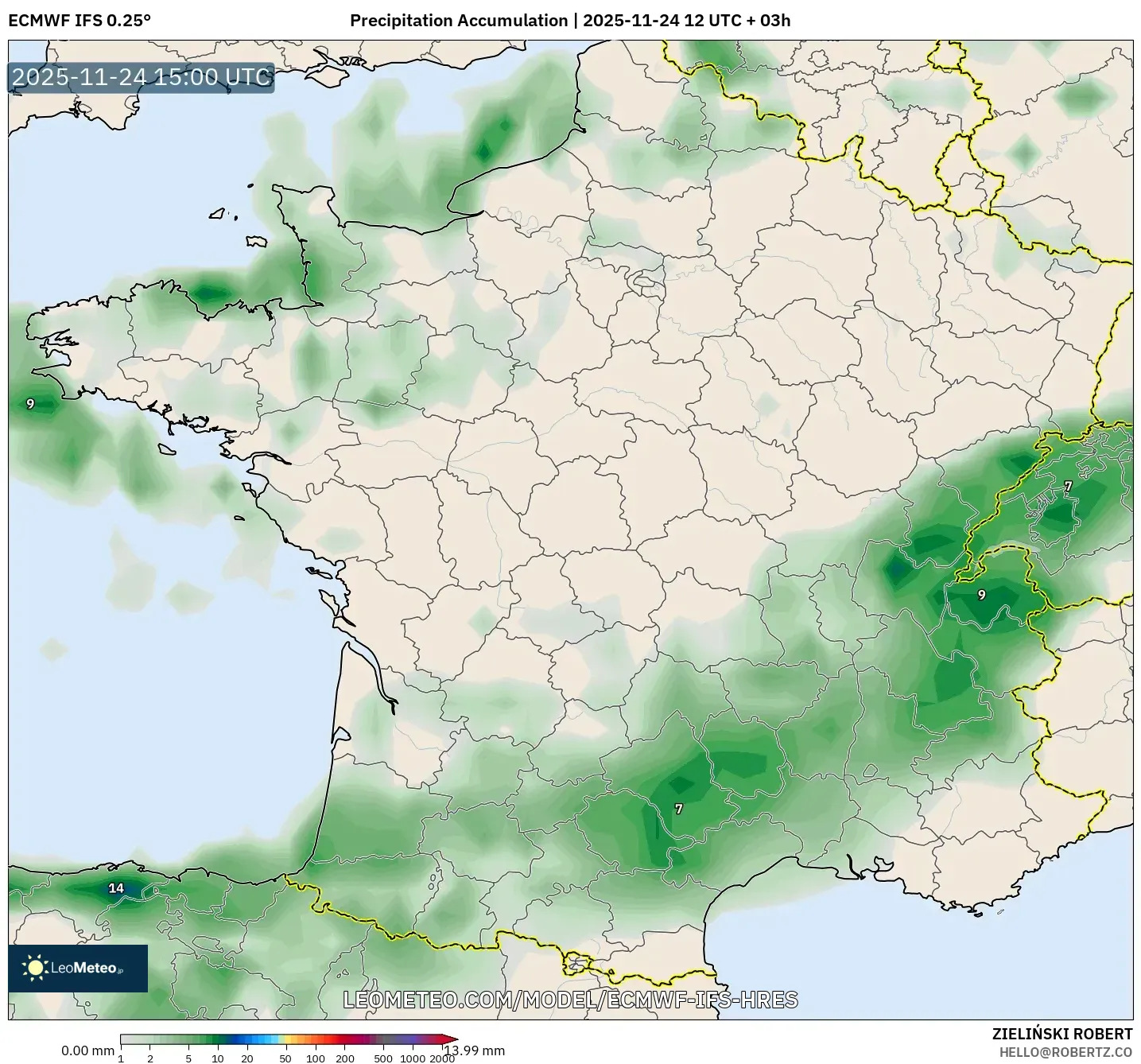 ECMWF IFS 0.25° model - France, Precipitation Accumulation