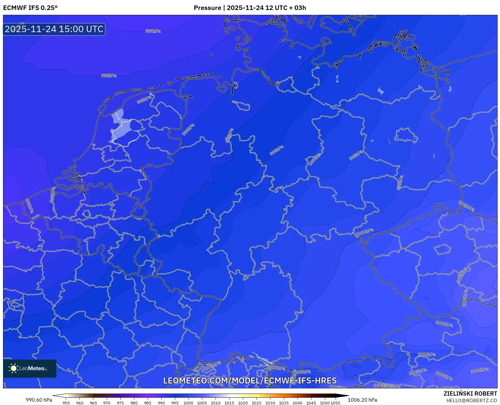ECMWF IFS 0.25° model - Germany, Pressure