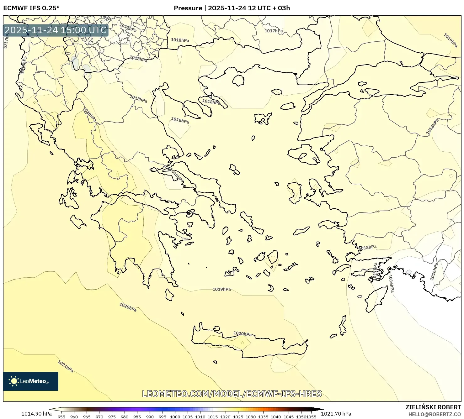 ECMWF IFS 0.25° model - Greece, Pressure