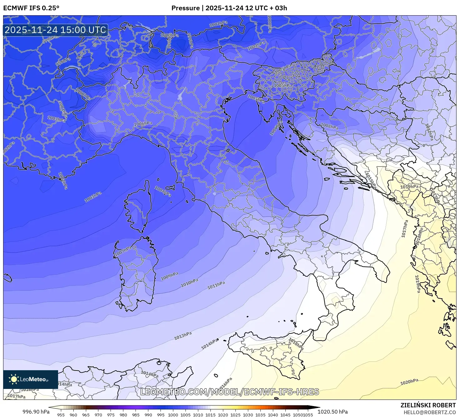 ECMWF IFS 0.25° model - Italy, Pressure
