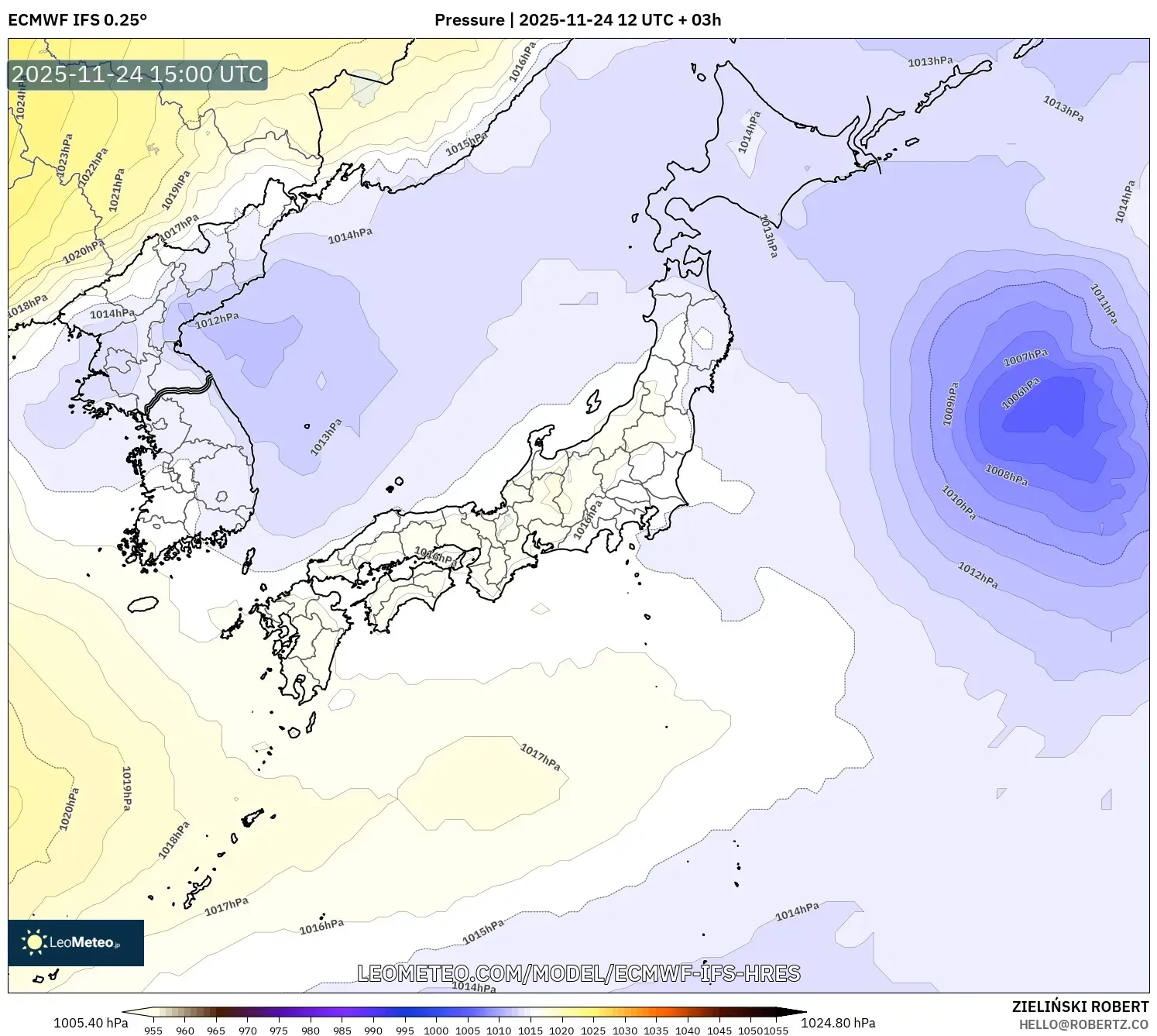 ECMWF IFS 0.25° model - Japan, Pressure