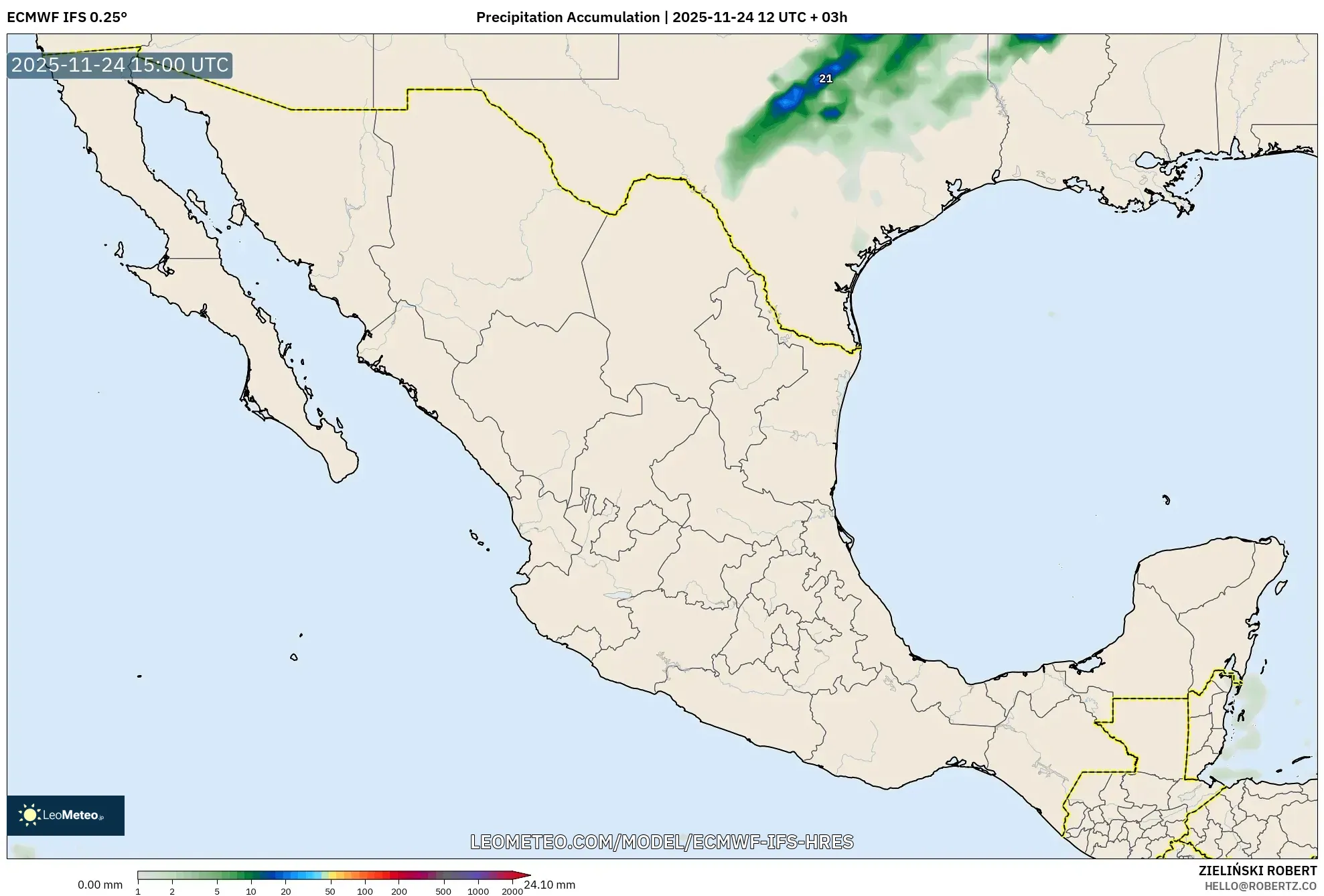 ECMWF IFS 0.25° model - Mexico, Precipitation Accumulation