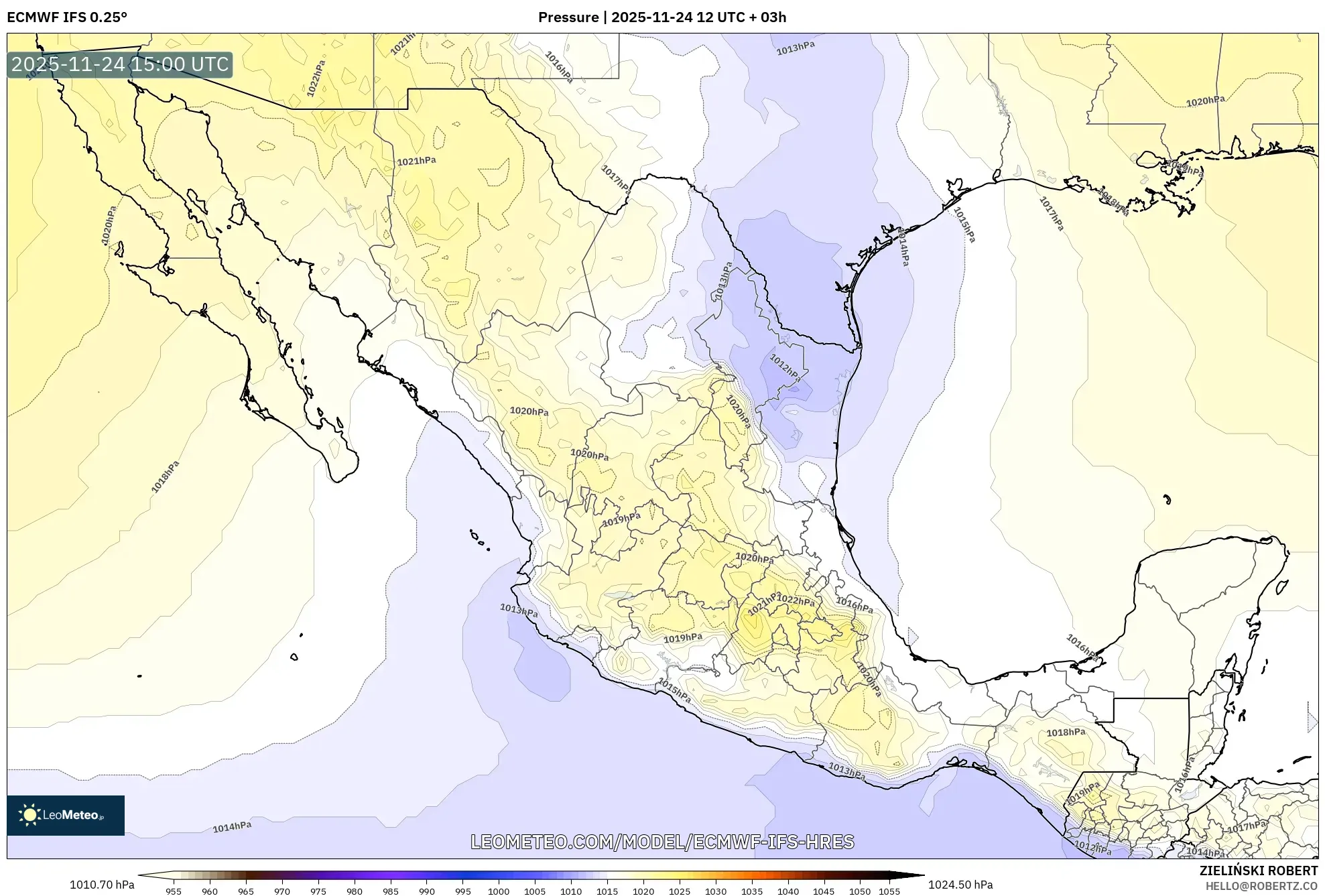ECMWF IFS 0.25° model - Mexico, Pressure