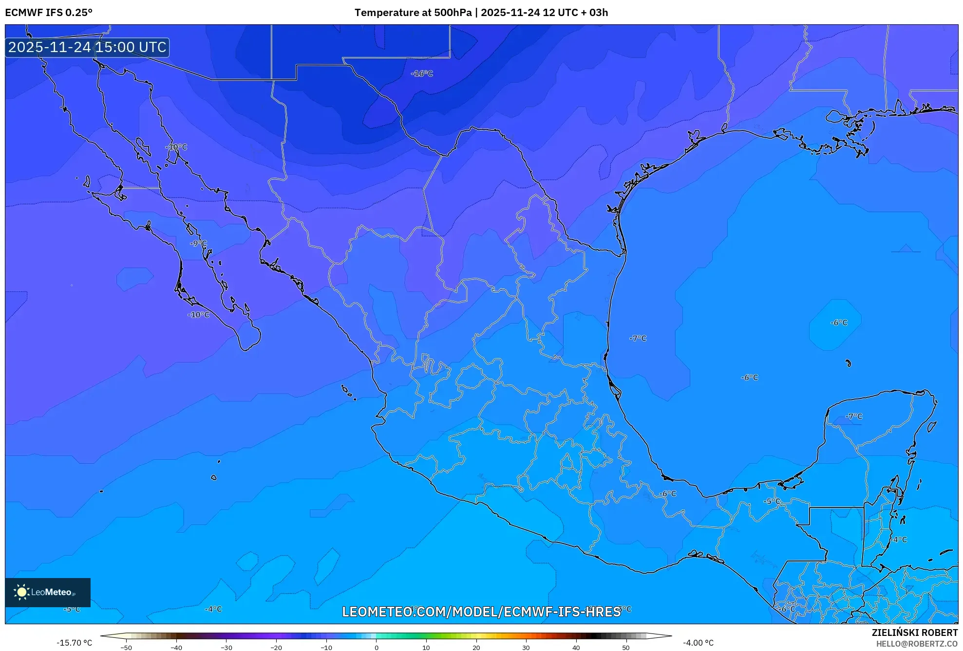 ECMWF IFS 0.25° model - Mexico, Temperature at 500hPa