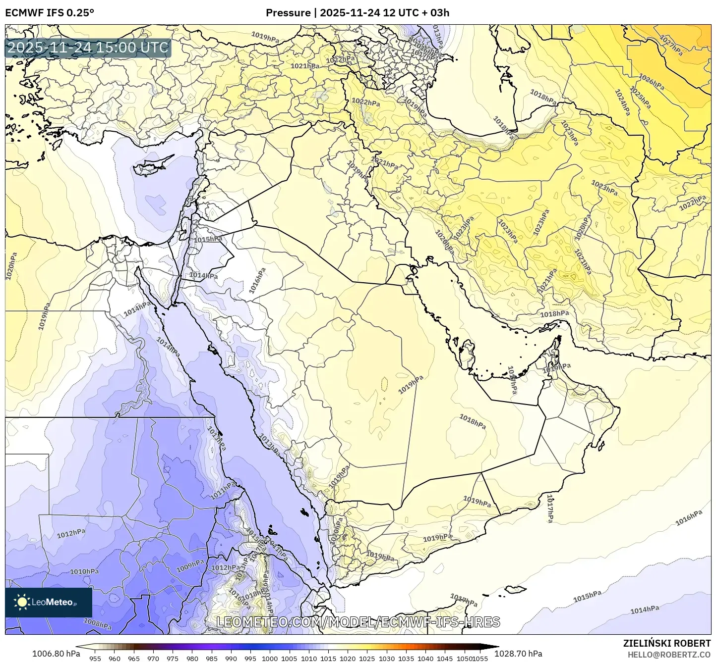 ECMWF IFS 0.25° model - Middle East, Pressure