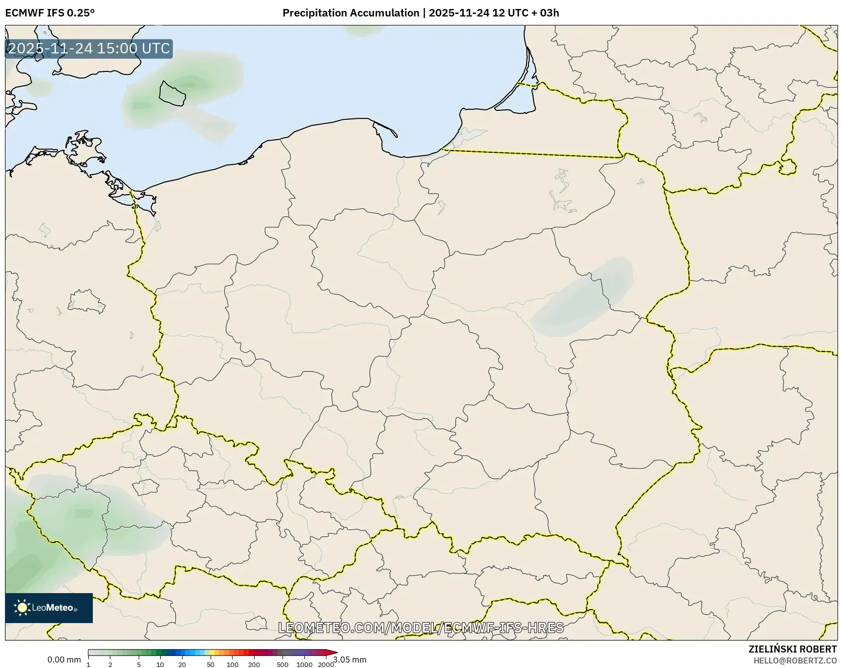 ECMWF IFS 0.25° model - Poland, Precipitation Accumulation