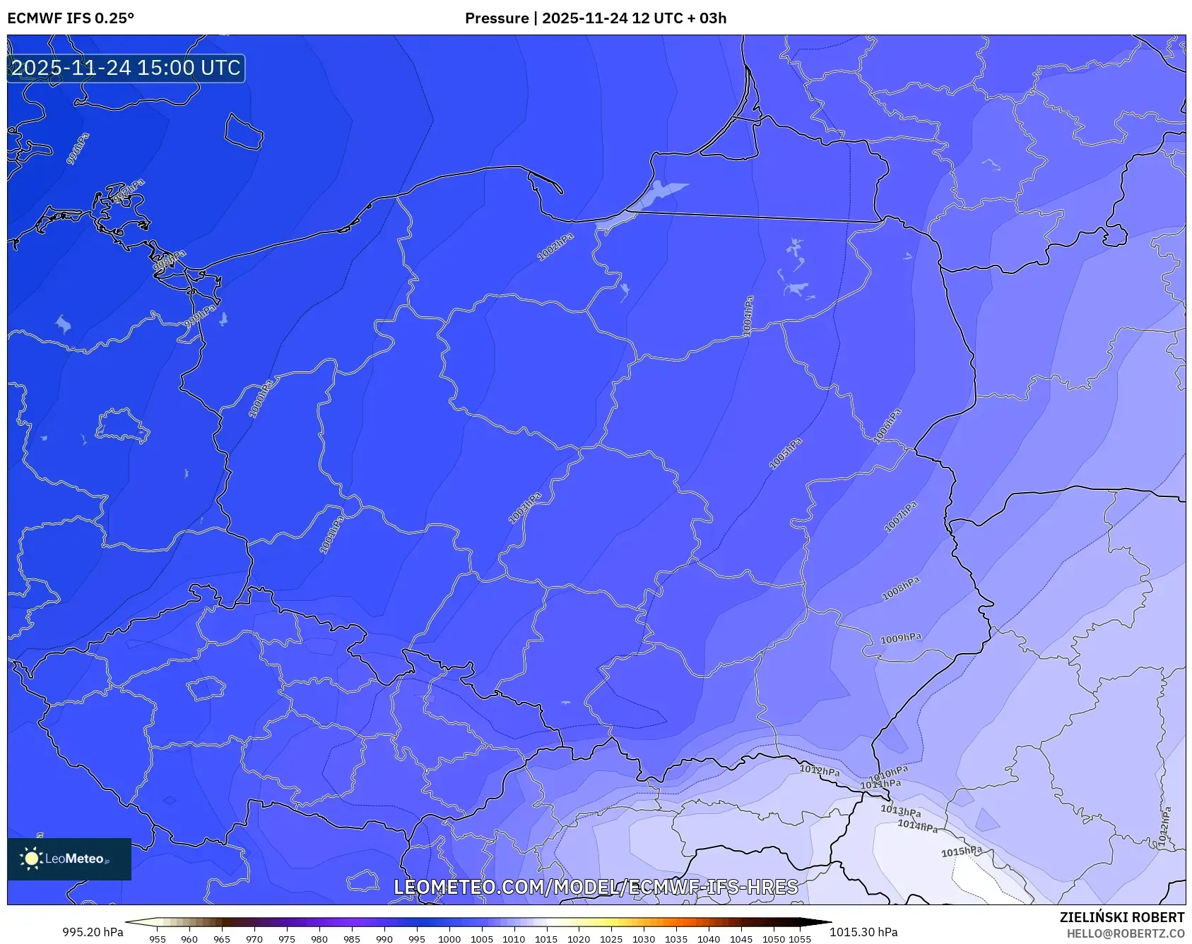 ECMWF IFS 0.25° model - Poland, Pressure