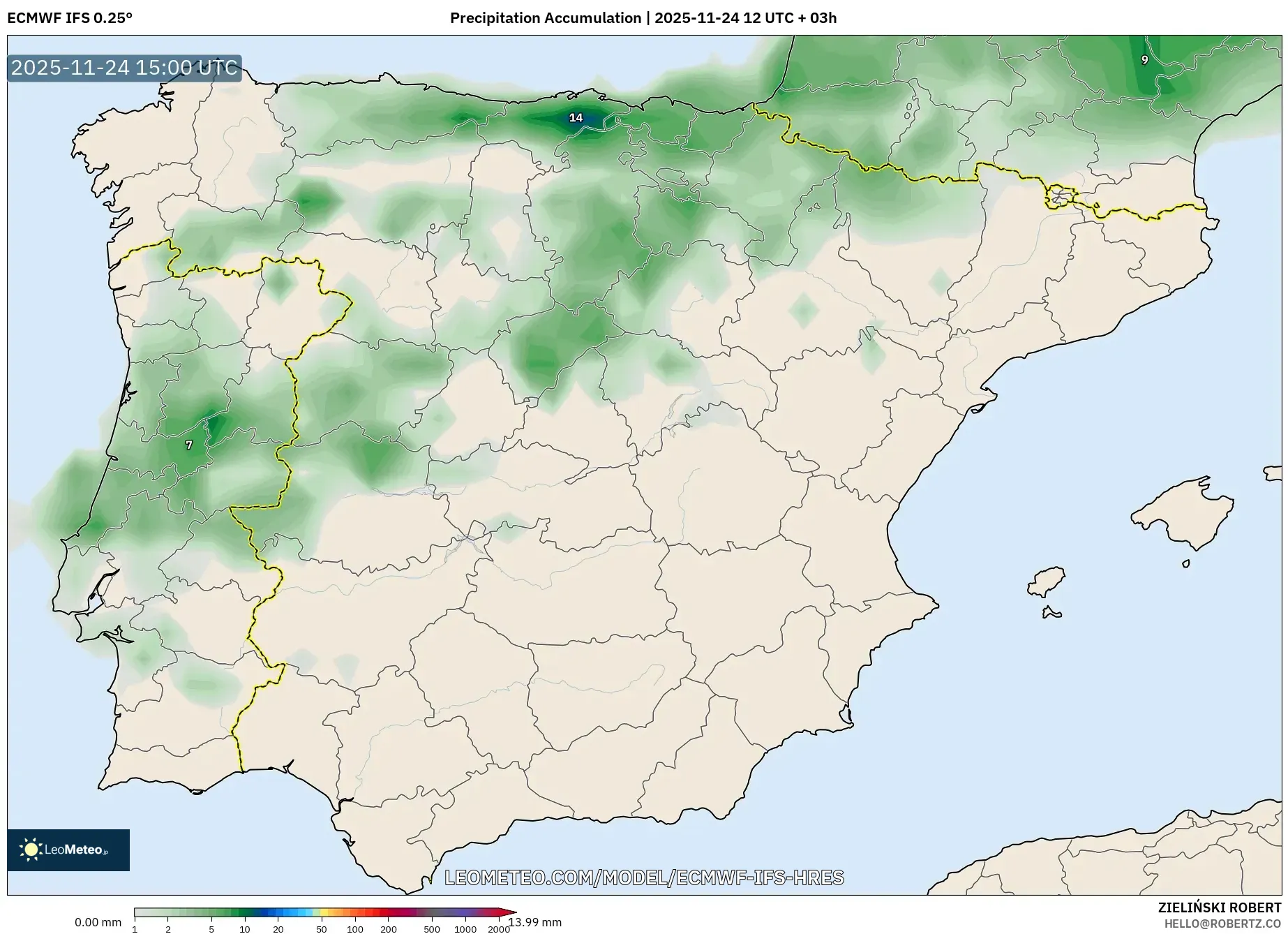 ECMWF IFS 0.25° model - Spain, Precipitation Accumulation