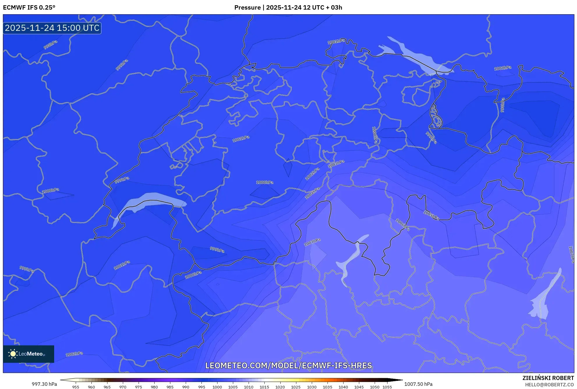 ECMWF IFS 0.25° model - Switzerland, Pressure