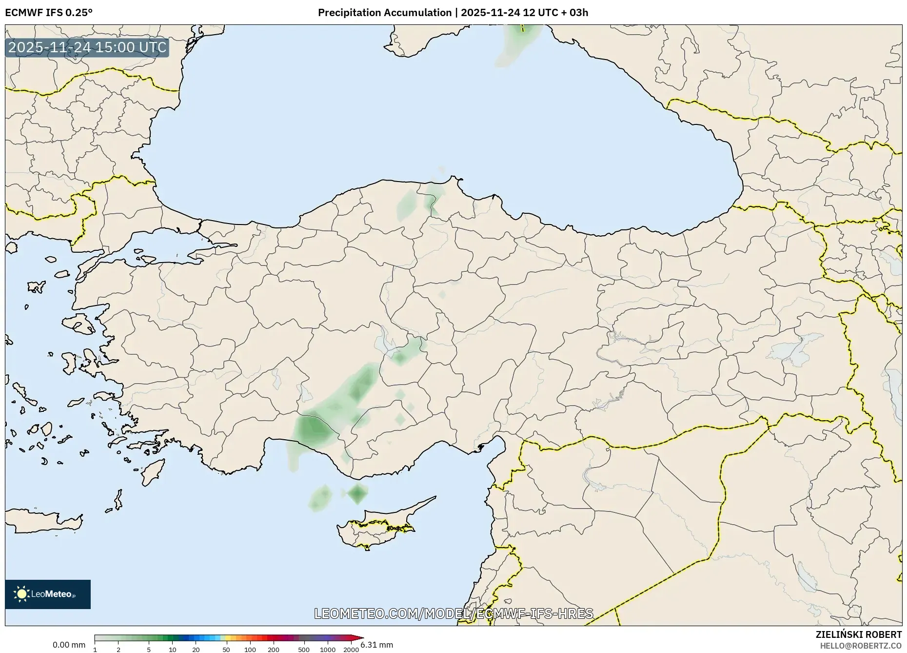 ECMWF IFS 0.25° model - Turkey, Precipitation Accumulation