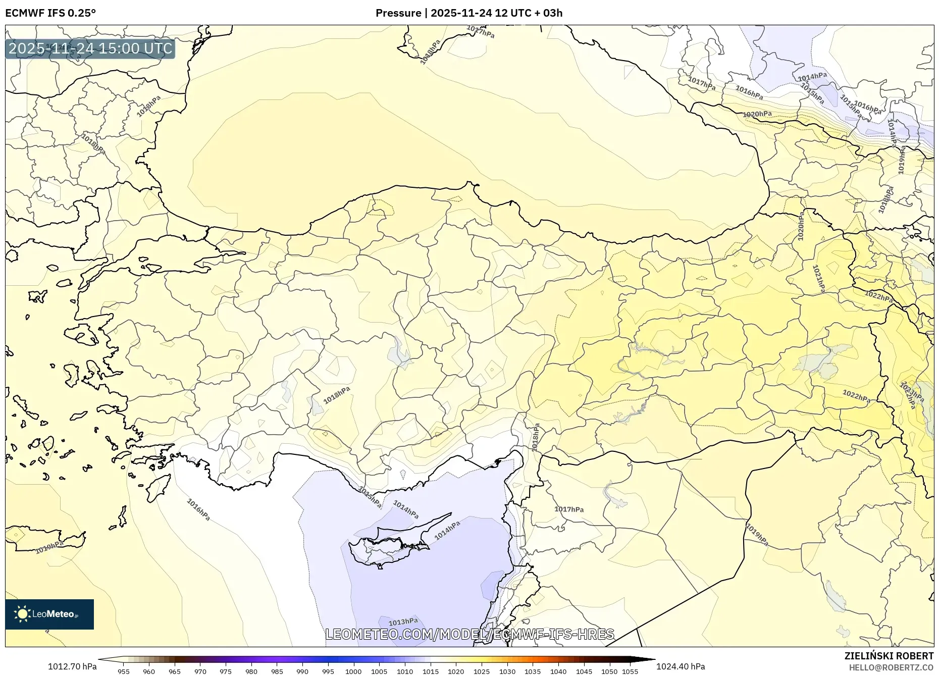 ECMWF IFS 0.25° model - Turkey, Pressure