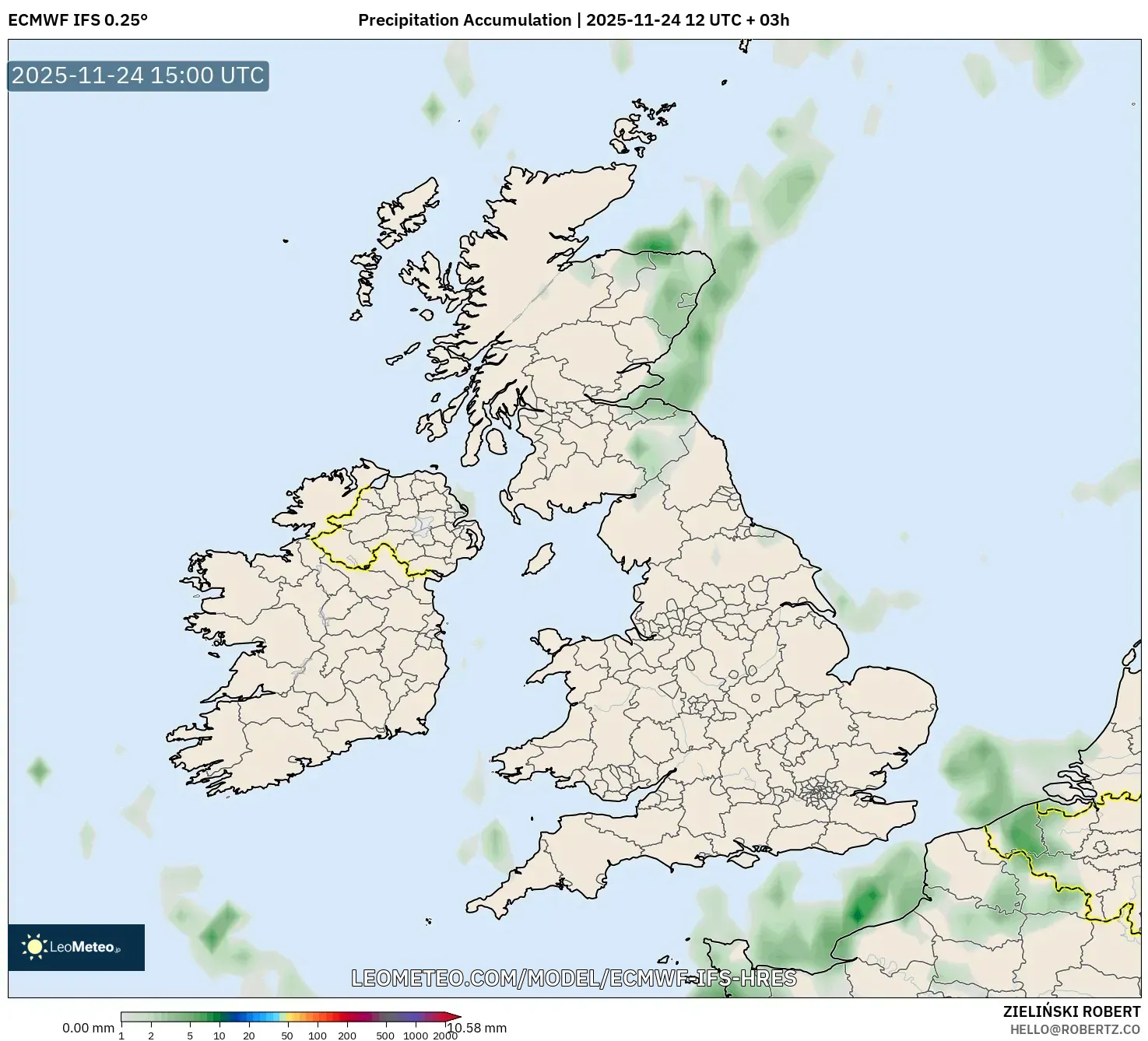 ECMWF IFS 0.25° model - United Kingdom, Precipitation Accumulation