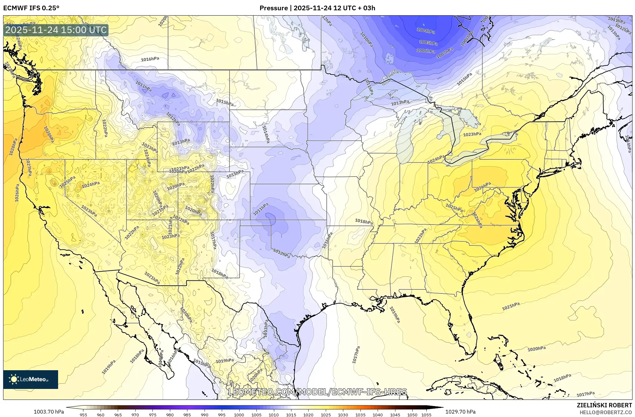 ECMWF IFS 0.25° model - United States, Pressure