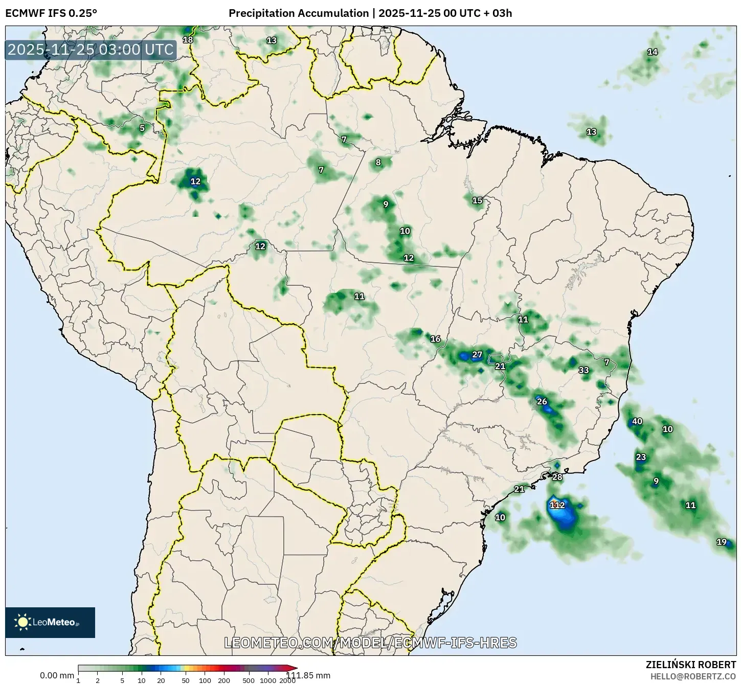 ECMWF IFS 0.25° model - Brazil, Precipitation Accumulation