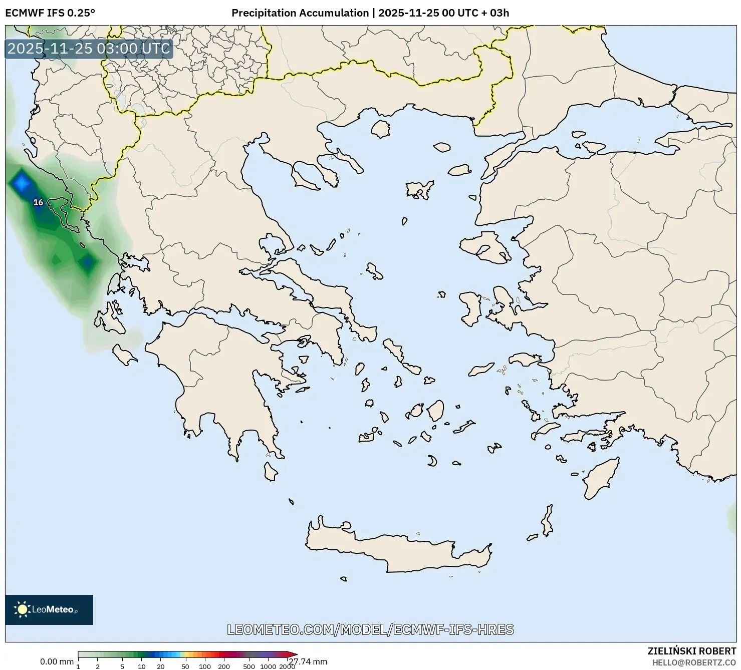 ECMWF IFS 0.25° model - Greece, Precipitation Accumulation