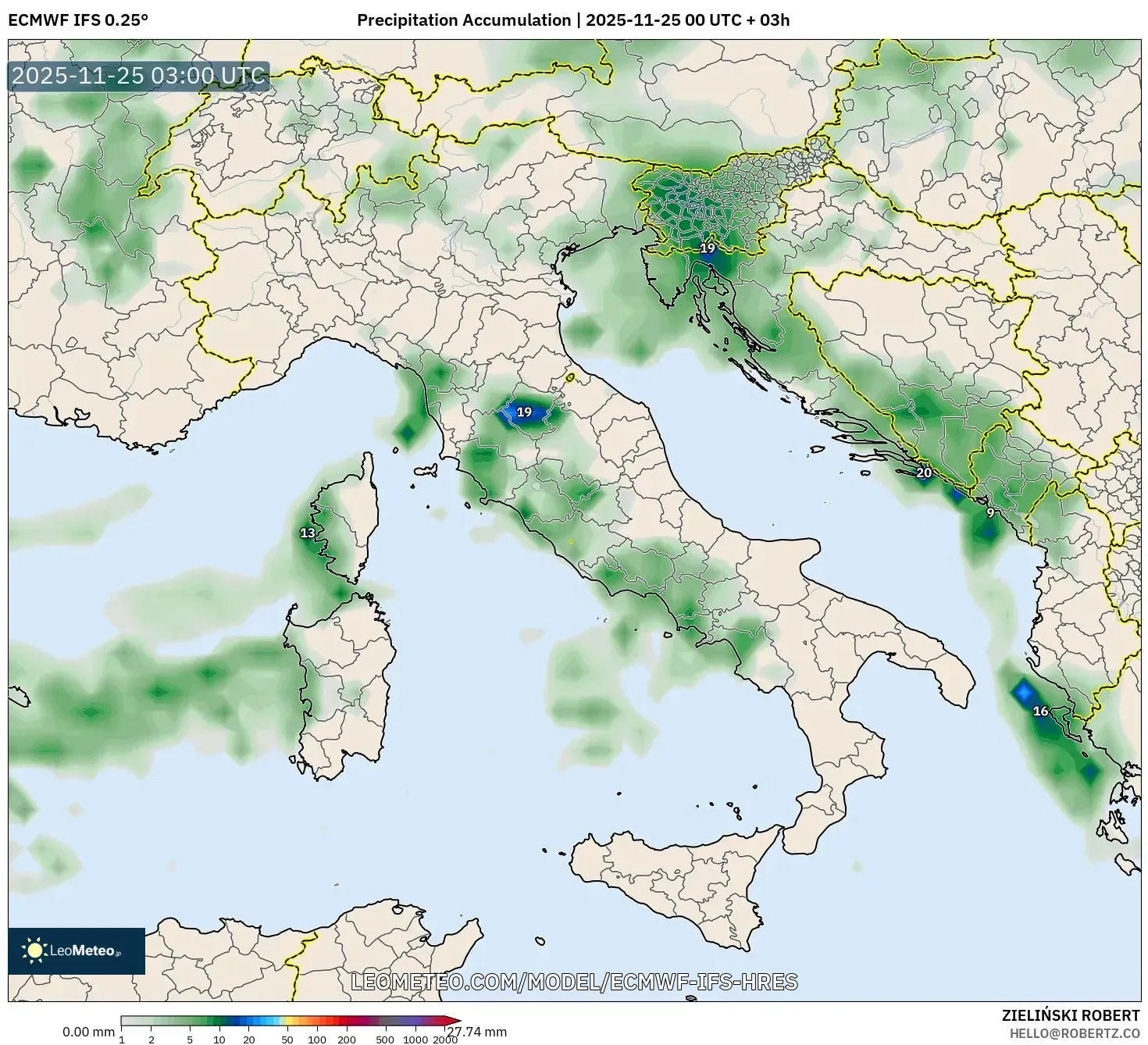ECMWF IFS 0.25° model - Italy, Precipitation Accumulation