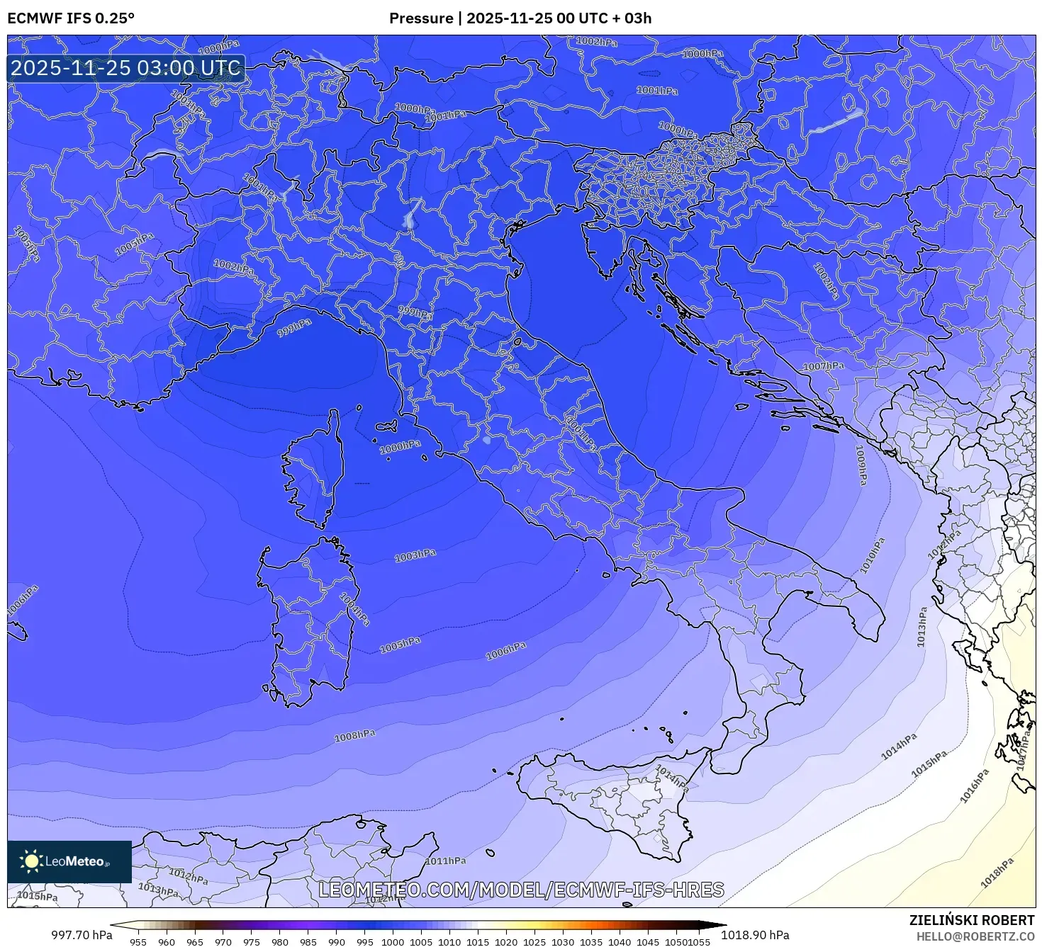 ECMWF IFS 0.25° model - Italy, Pressure
