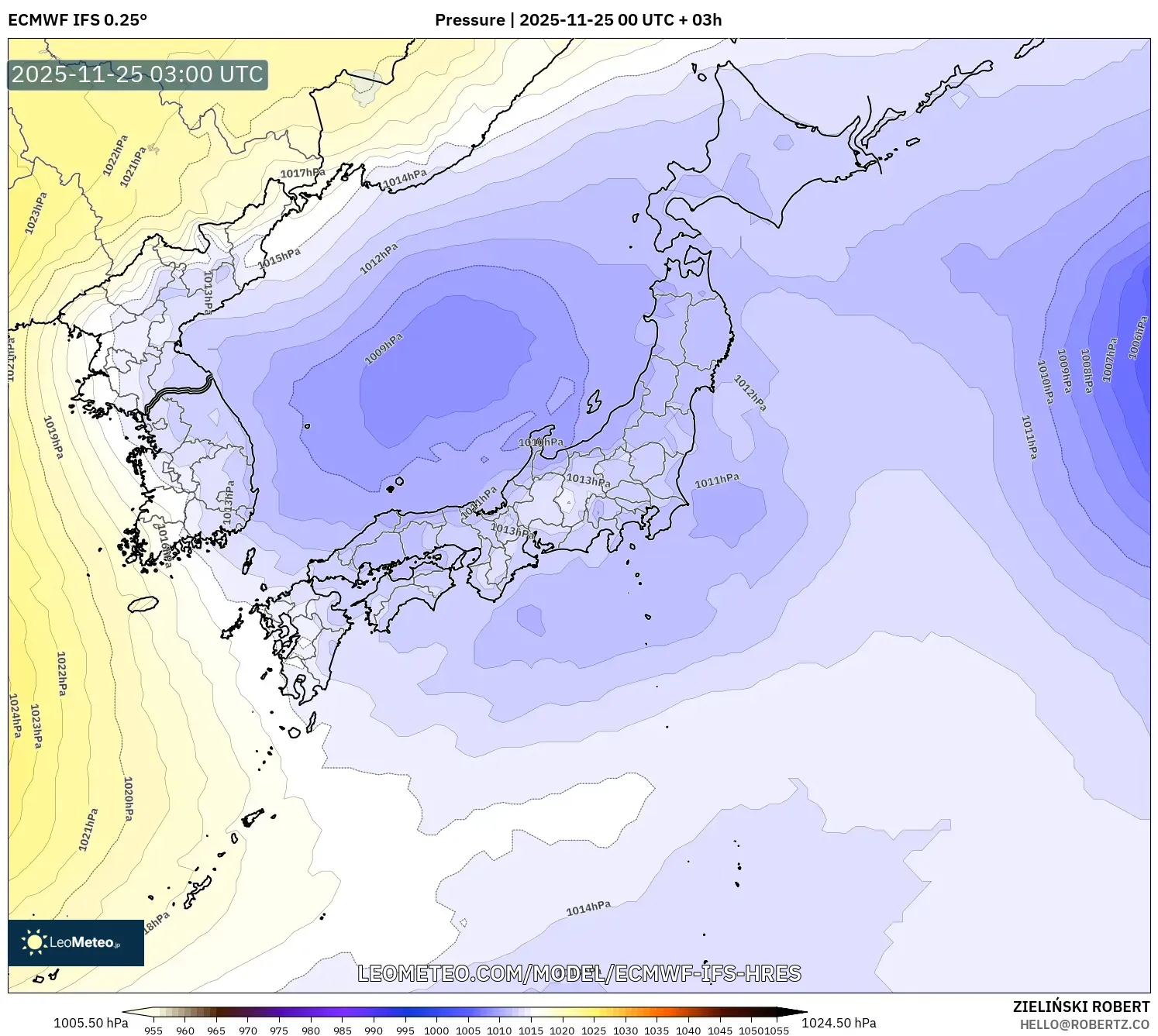 ECMWF IFS 0.25° model - Japan, Pressure