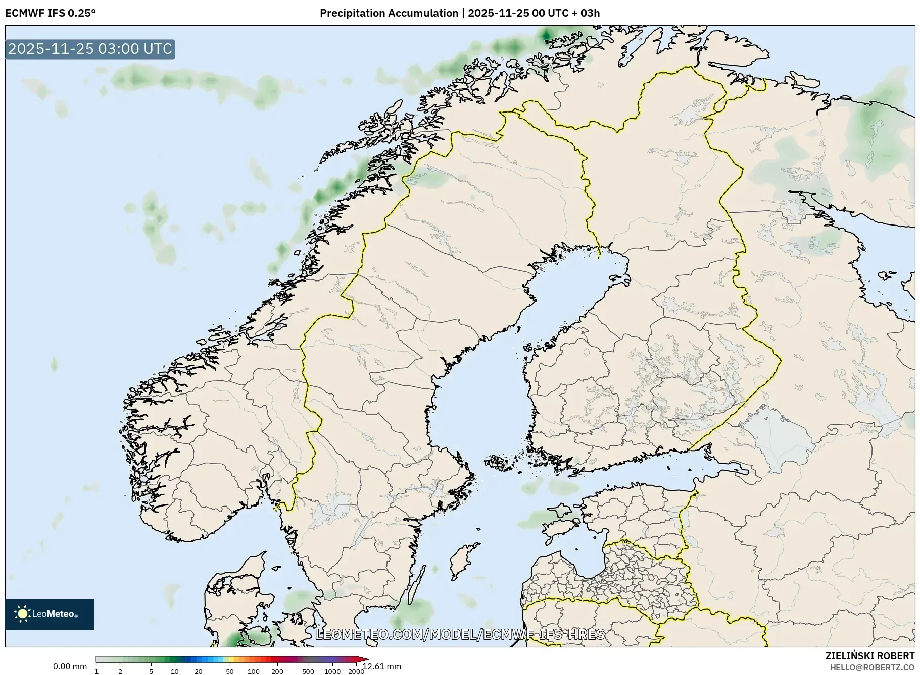 ECMWF IFS 0.25° model - Scandinavia, Precipitation Accumulation