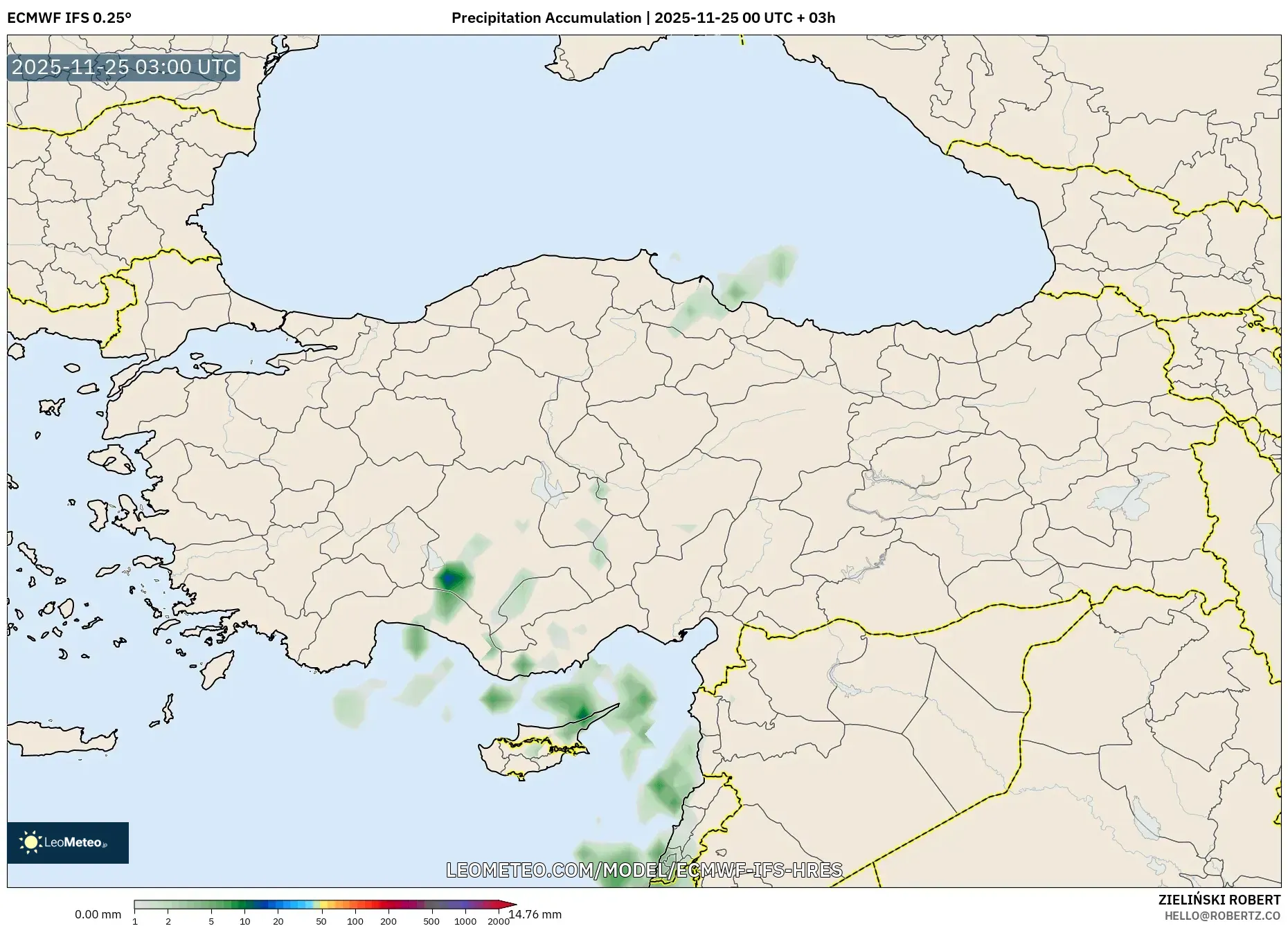 ECMWF IFS 0.25° model - Turkey, Precipitation Accumulation