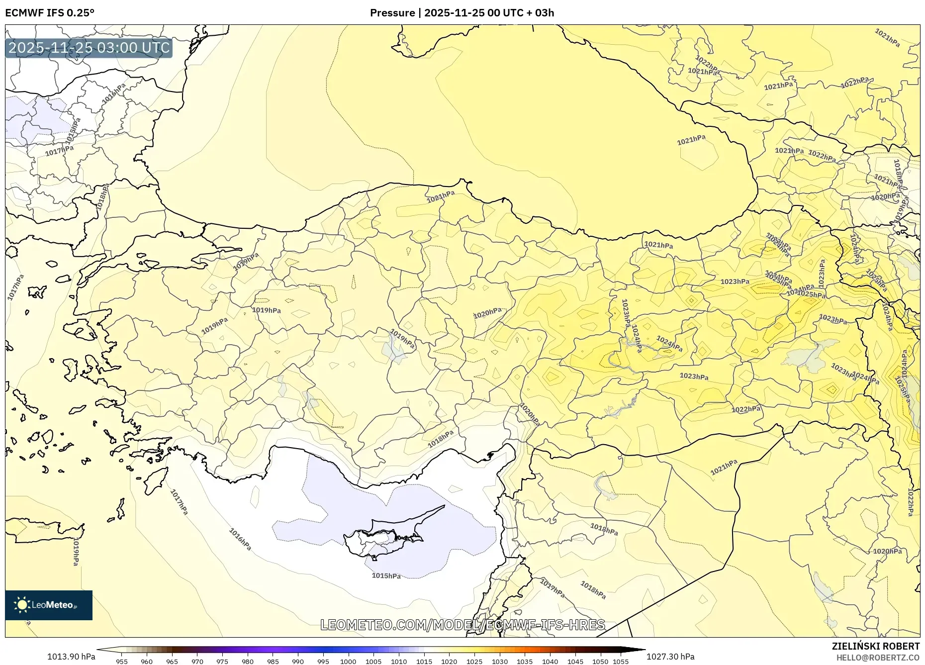 ECMWF IFS 0.25° model - Turkey, Pressure