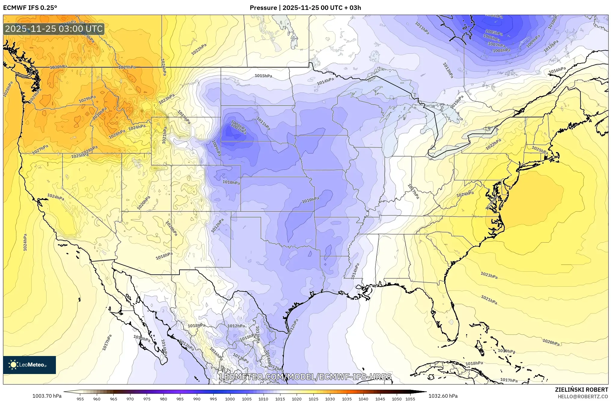 ECMWF IFS 0.25° model - United States, Pressure