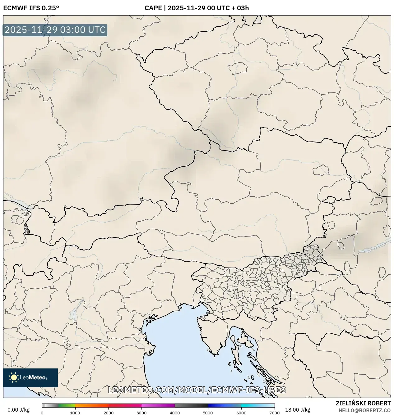 ECMWF IFS 0.25° model - Austria, CAPE